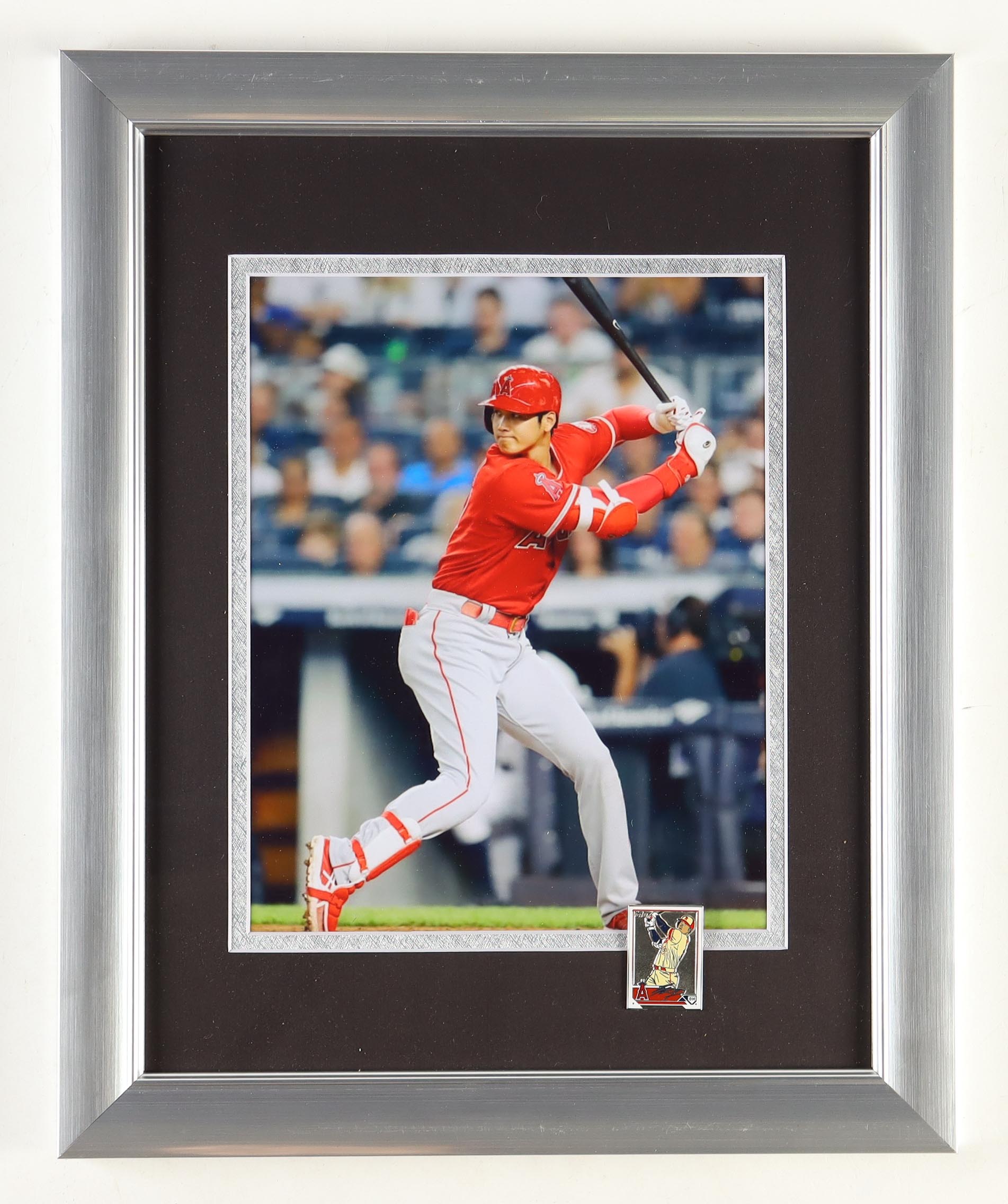Shohei Ohtani Dodgers Custom Framed Photo with Topps Ohtani Trading Card Pin at PristineAuction.com Shohei Ohtani Dodgers Custom Framed Photo with Topps Ohtani Trading Card Pin at PristineAuction.com