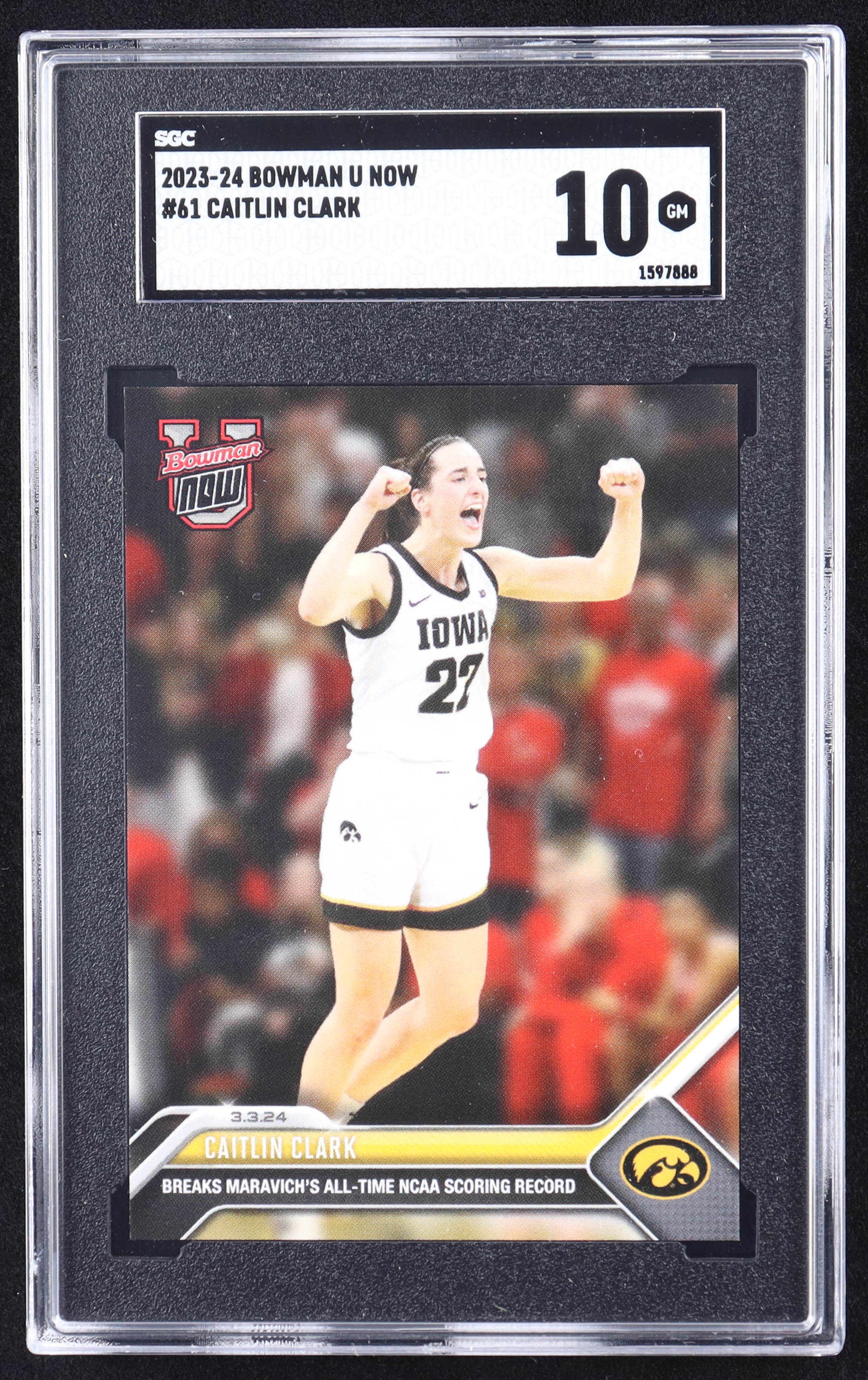 Caitlin Clark 2023-24 Bowman University Now #61 RC (SGC 10) at PristineAuction.com Caitlin Clark 2023-24 Bowman University Now #61 RC (SGC 10) at PristineAuction.com