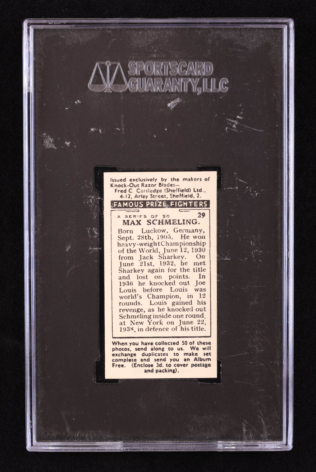 Max Schmeling 1938 Cartledge Razors Famous Prize Fighters #29 (SGC 9 ...