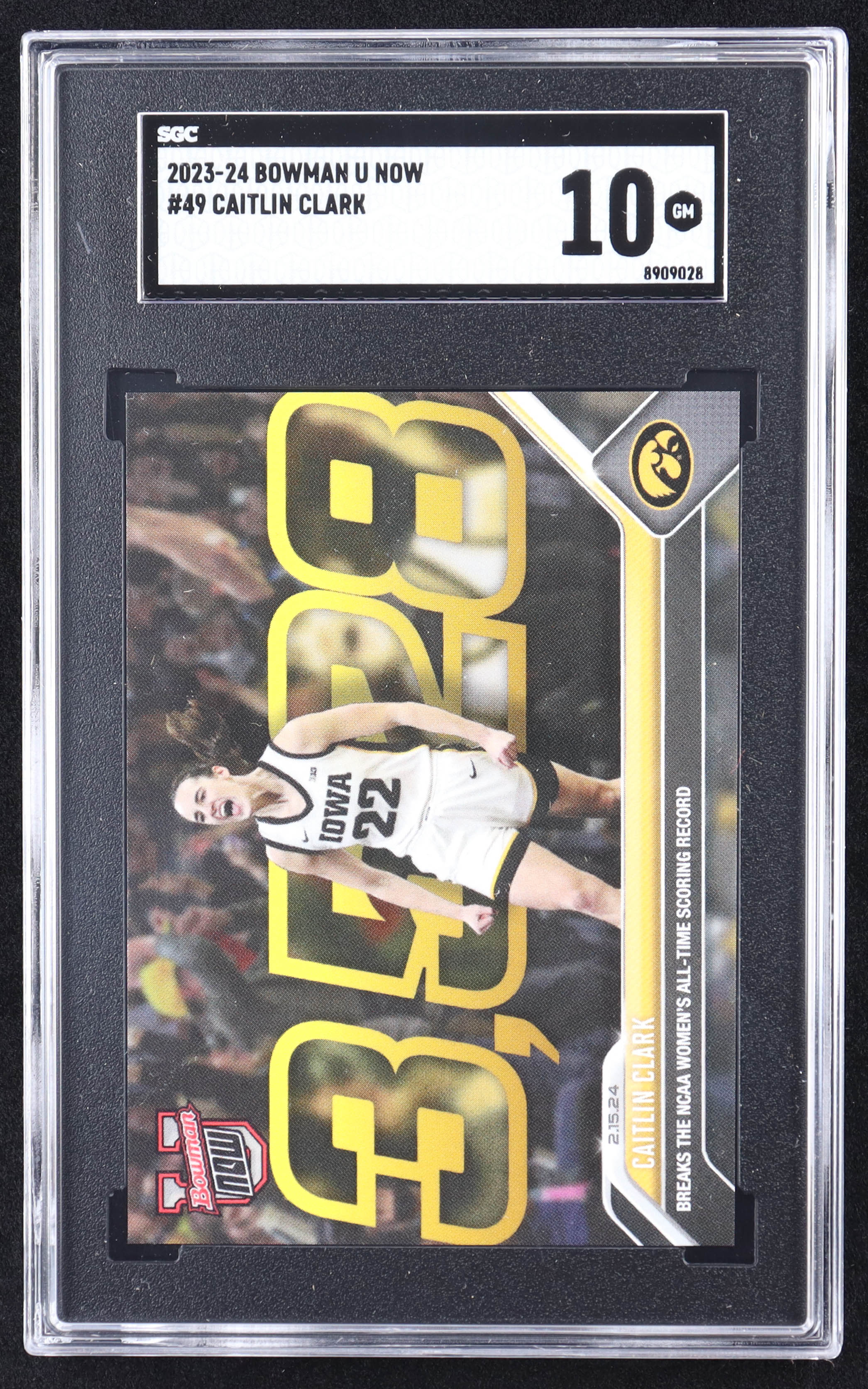 Caitlin Clark 2023-24 Bowman University Now #49 RC (SGC 10) at PristineAuction.com Caitlin Clark 2023-24 Bowman University Now #49 RC (SGC 10) at PristineAuction.com