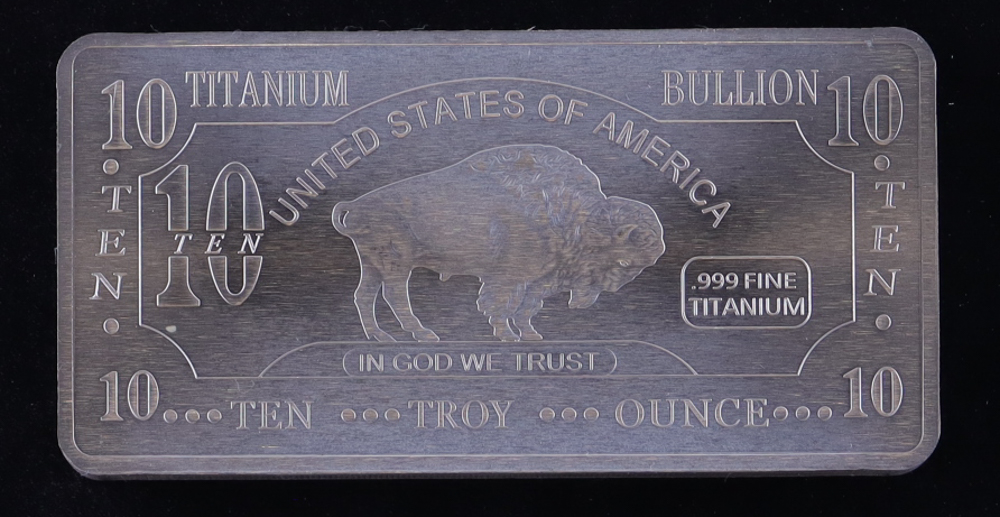 Ten Troy Ounce "Buffalo" .999 Fine Titanium Bullion Bar at PristineAuction.com Ten Troy Ounce "Buffalo" .999 Fine Titanium Bullion Bar at PristineAuction.com