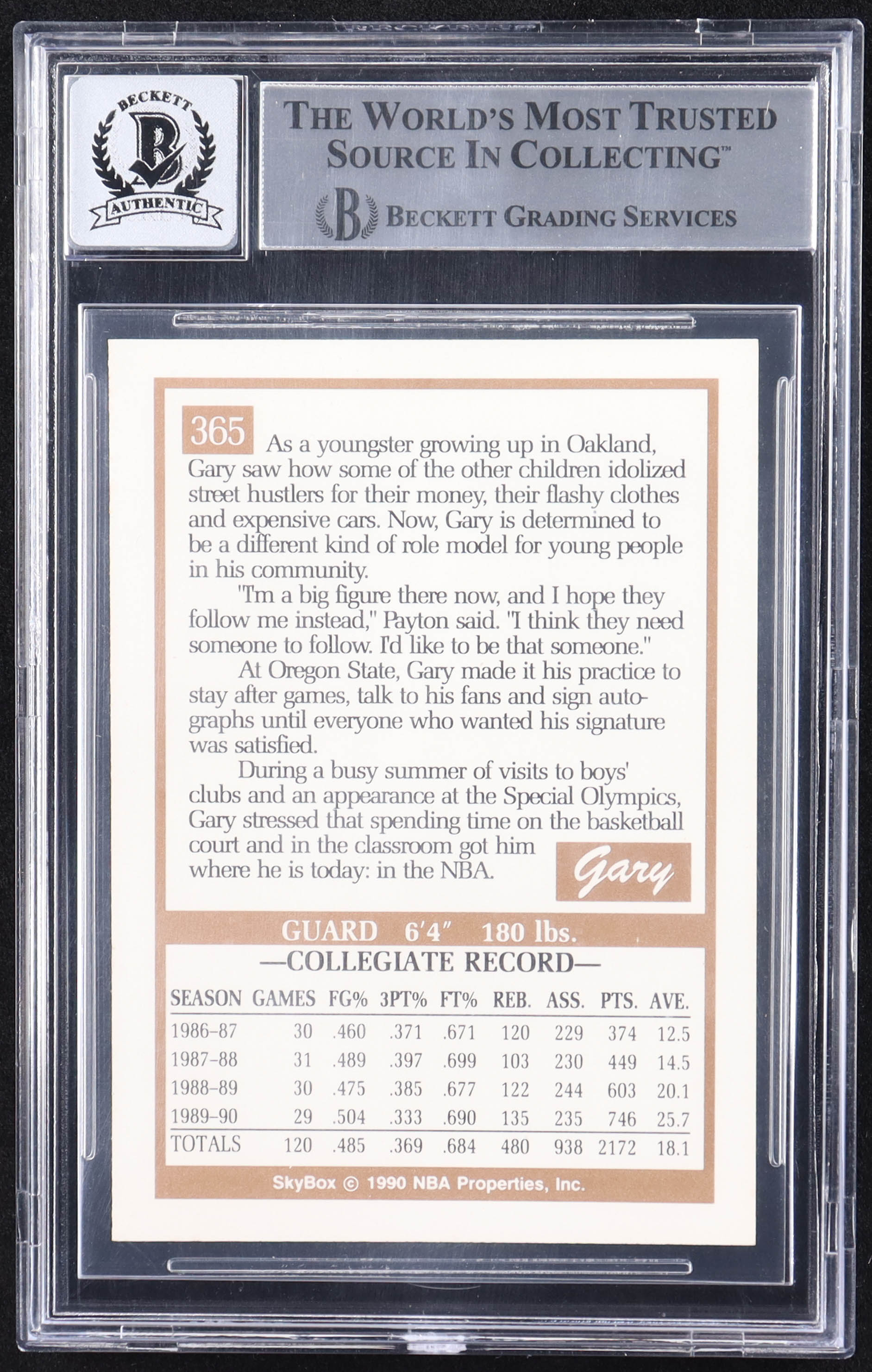 Gary Payton Signed 1990-91 SkyBox #365 RC (BGS | Auto 10) at PristineAuction.com Gary Payton Signed 1990-91 SkyBox #365 RC (BGS | Auto 10) at PristineAuction.com