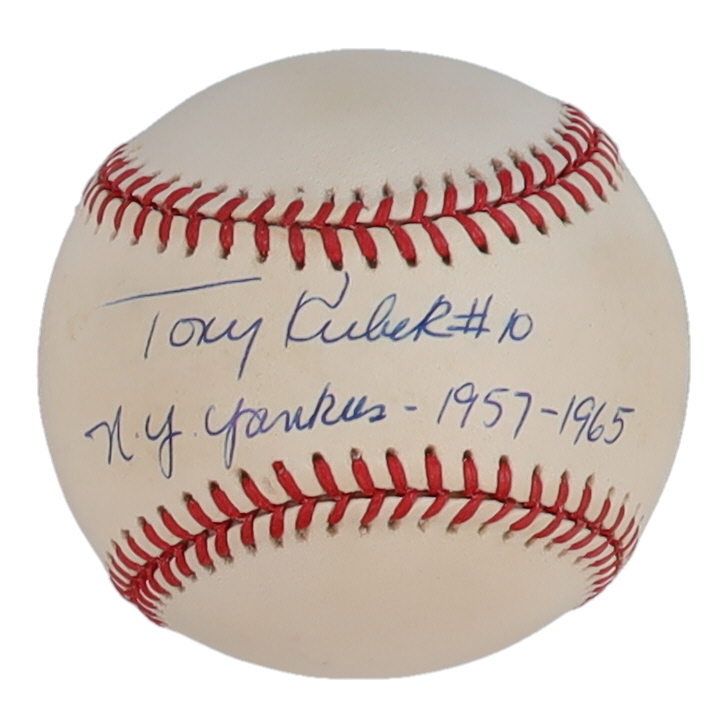 Tony Kubek Signed OAL Baseball Inscribed "N.Y. Yankees-1957-1965" (JSA) at PristineAuction.com Tony Kubek Signed OAL Baseball Inscribed "N.Y. Yankees-1957-1965" (JSA) at PristineAuction.com