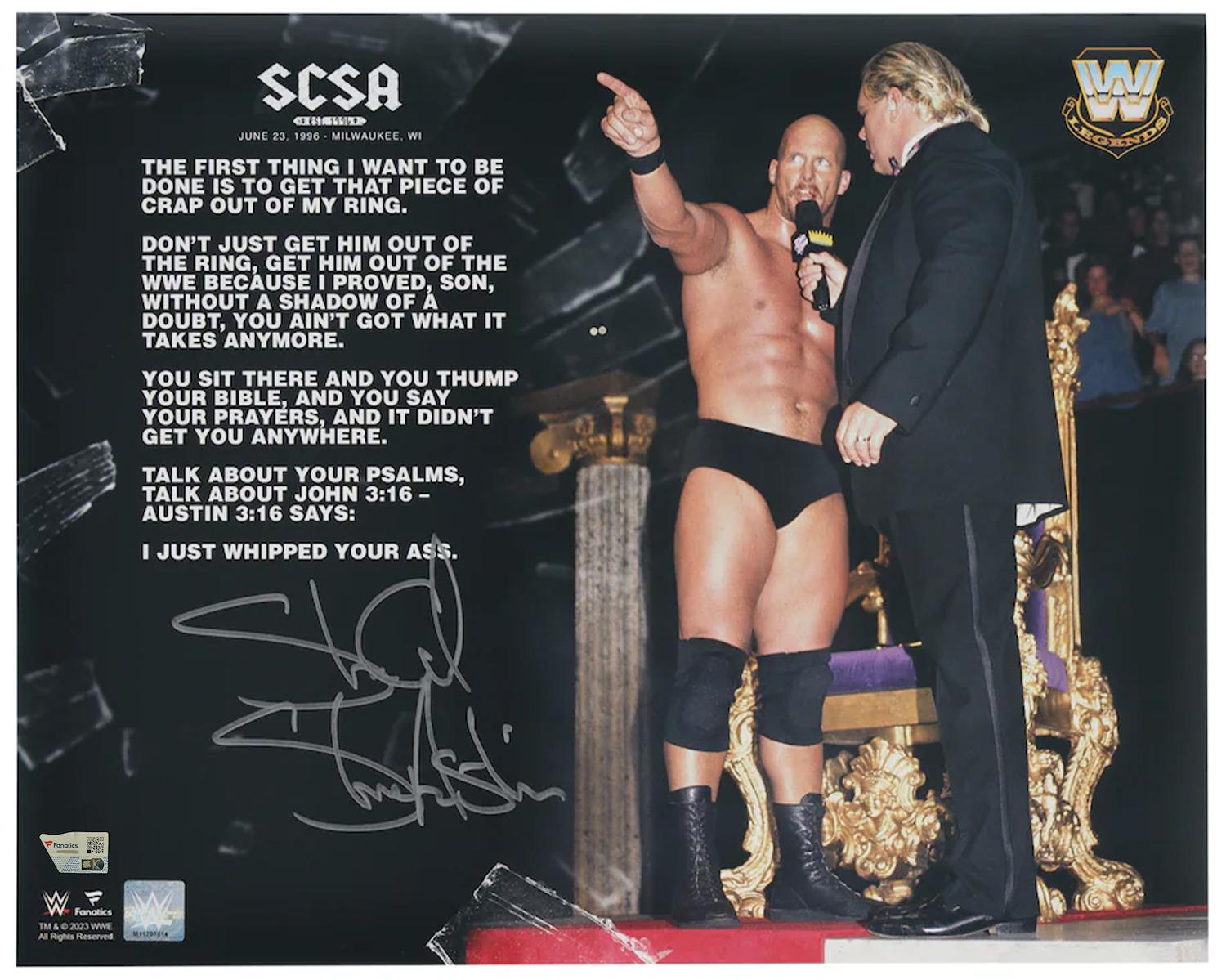 "Stone Cold" Steve Austin Signed WWE "King Of The Ring" 16x20 Photo (Fanatics) at PristineAuction.com "Stone Cold" Steve Austin Signed WWE "King Of The Ring" 16x20 Photo (Fanatics) at PristineAuction.com