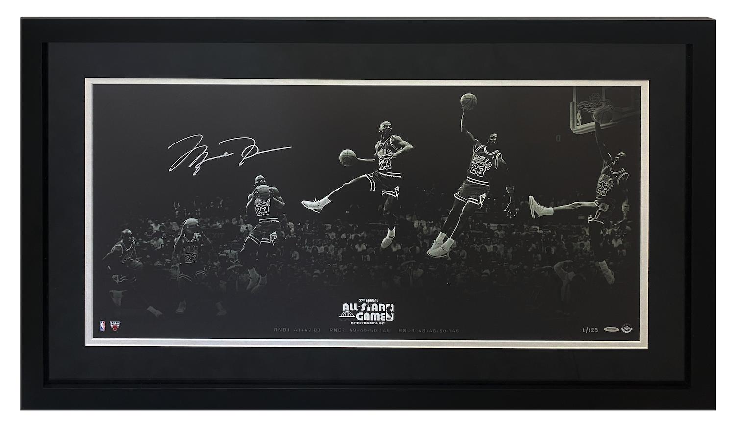 Michael Jordan Signed "Kiss Rim 180" LE Custom Framed Photo (UDA) at PristineAuction.com Michael Jordan Signed "Kiss Rim 180" LE Custom Framed Photo (UDA) at PristineAuction.com