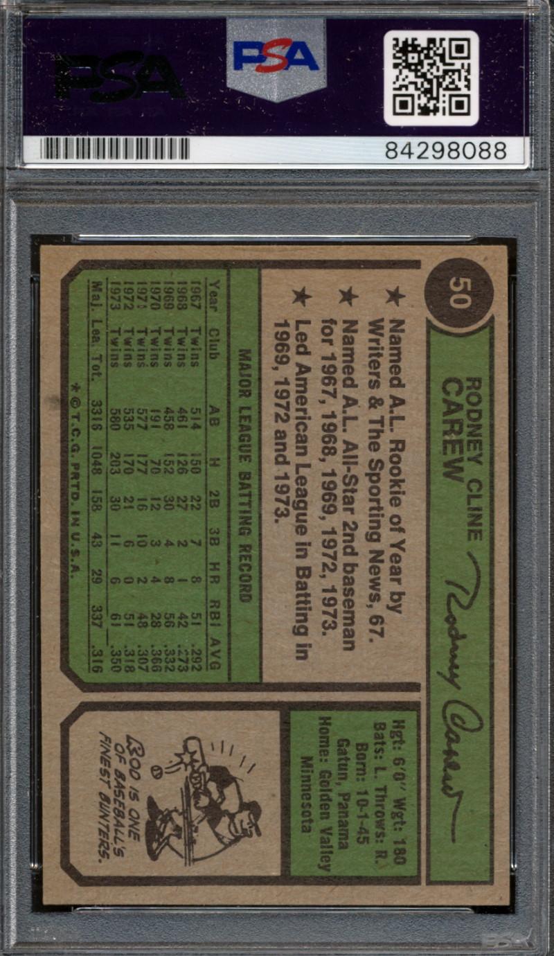 Rod Carew Signed 1974 Topps #50 (PSA) at PristineAuction.com Rod Carew Signed 1974 Topps #50 (PSA) at PristineAuction.com