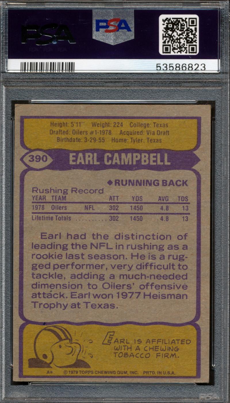 Earl Campbell Signed 1979 Topps #390 RC (PSA) at PristineAuction.com Earl Campbell Signed 1979 Topps #390 RC (PSA) at PristineAuction.com