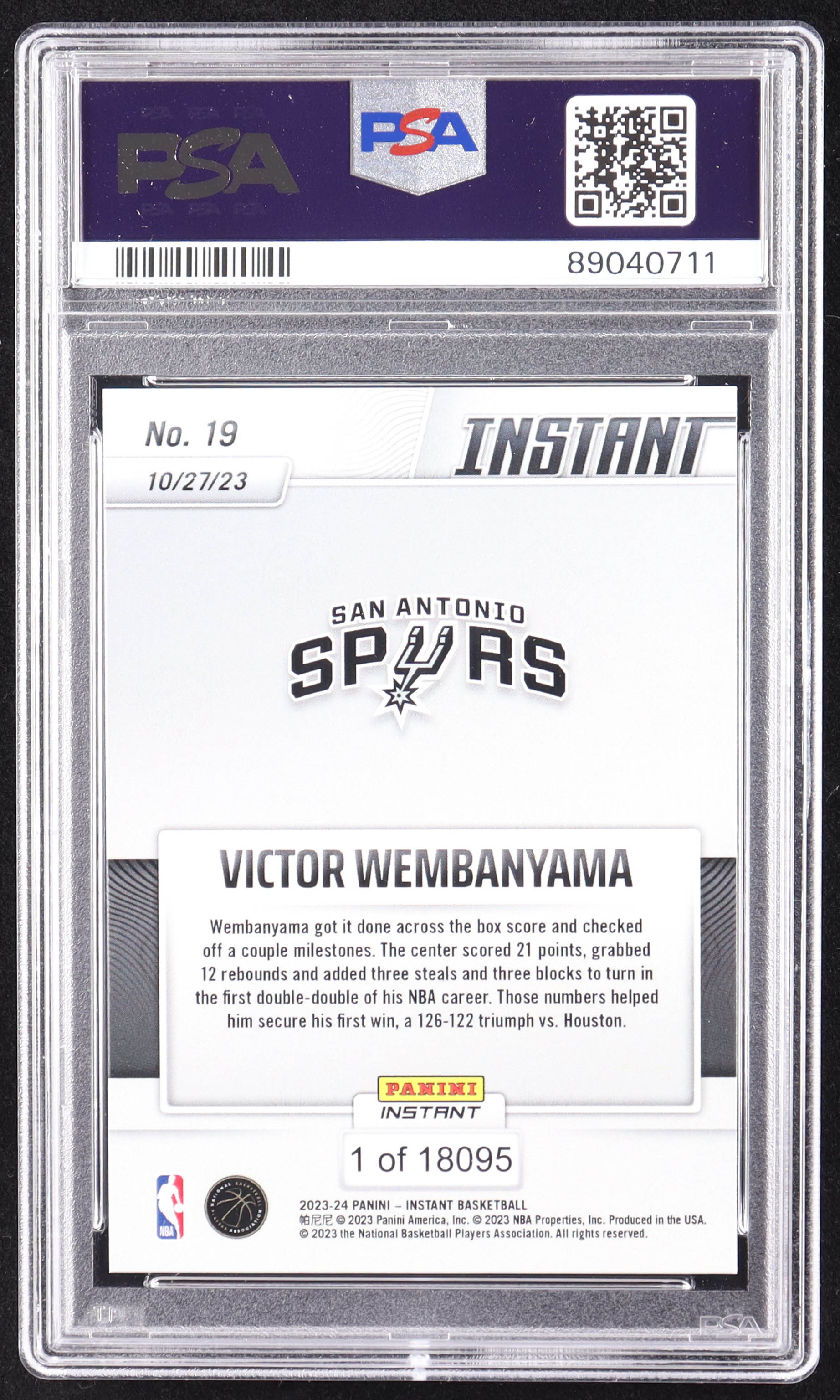 Victor Wembanyama 2023-24 Panini Instant #19 RC (PSA 10) at PristineAuction.com Victor Wembanyama 2023-24 Panini Instant #19 RC (PSA 10) at PristineAuction.com