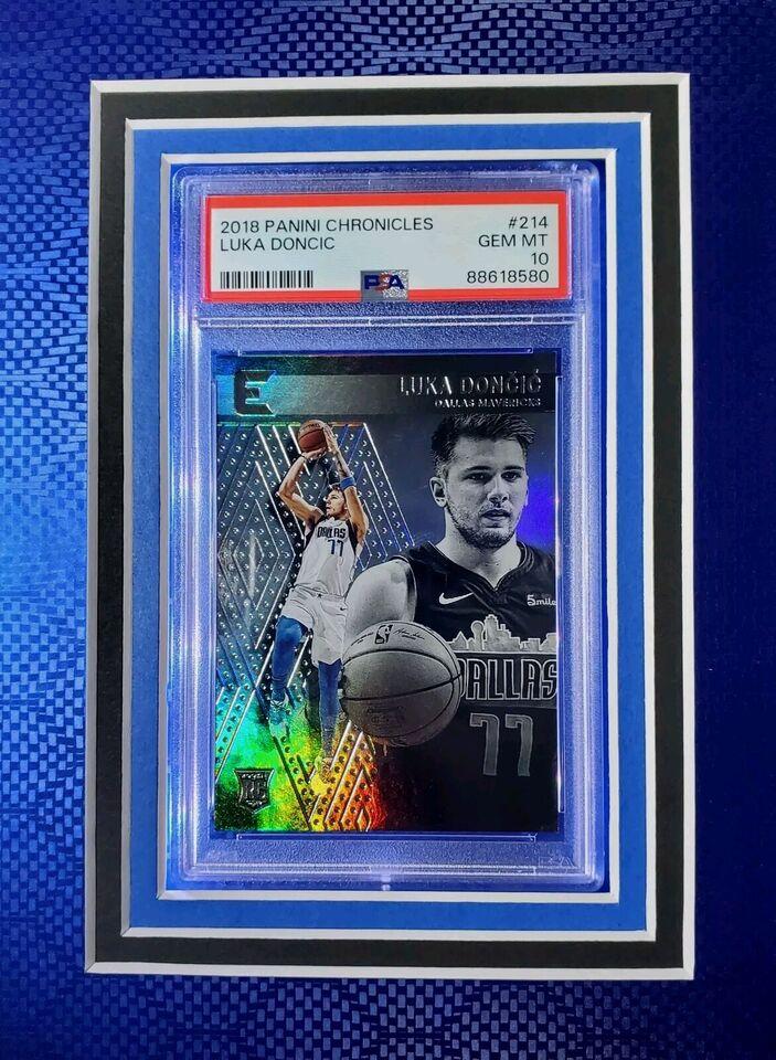 Luka Doncic Signed Mavericks Custom Framed LED Backlit Nike Jersey Display & (2) PSA 10 Graded Rookie Cards (Panini) at PristineAuction.com Luka Doncic Signed Mavericks Custom Framed LED Backlit Nike Jersey Display & (2) PSA 10 Graded Rookie Cards (Panini) at PristineAuction.com