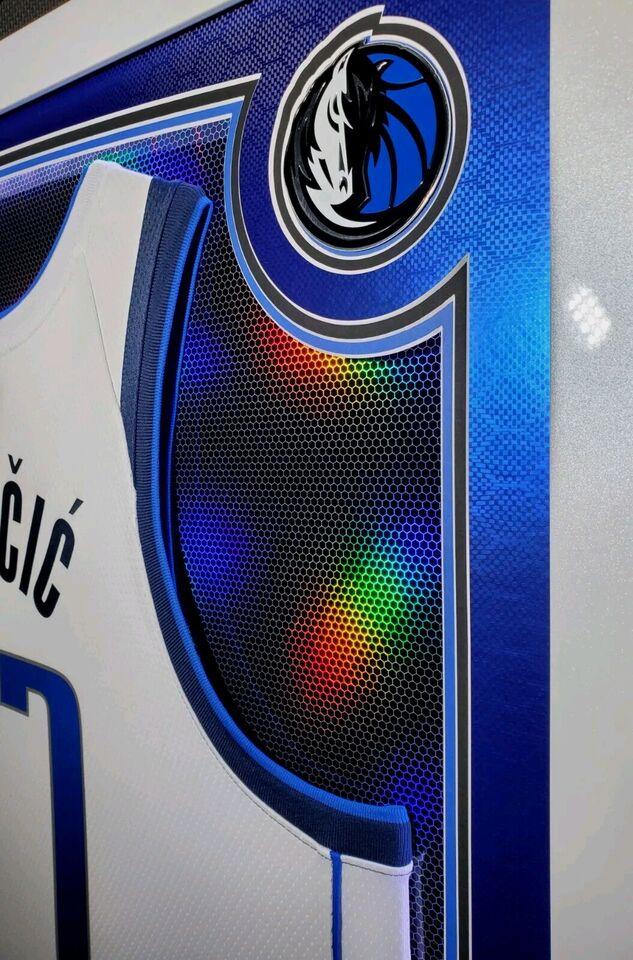 Luka Doncic Signed Mavericks Custom Framed LED Backlit Nike Jersey Display & (2) PSA 10 Graded Rookie Cards (Panini) at PristineAuction.com Luka Doncic Signed Mavericks Custom Framed LED Backlit Nike Jersey Display & (2) PSA 10 Graded Rookie Cards (Panini) at PristineAuction.com