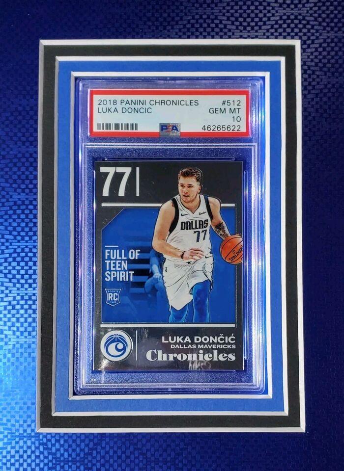 Luka Doncic Signed Mavericks Custom Framed LED Backlit Nike Jersey Display & (2) PSA 10 Graded Rookie Cards (Panini) at PristineAuction.com Luka Doncic Signed Mavericks Custom Framed LED Backlit Nike Jersey Display & (2) PSA 10 Graded Rookie Cards (Panini) at PristineAuction.com
