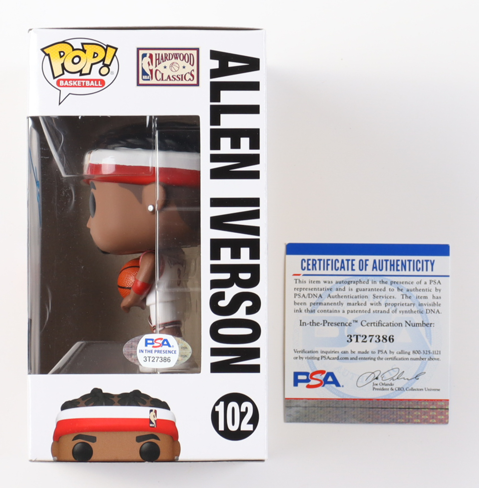 Allen Iverson Signed 76ers #102 Funko Pop! Vinyl Figure (PSA) at PristineAuction.com Allen Iverson Signed 76ers #102 Funko Pop! Vinyl Figure (PSA) at PristineAuction.com