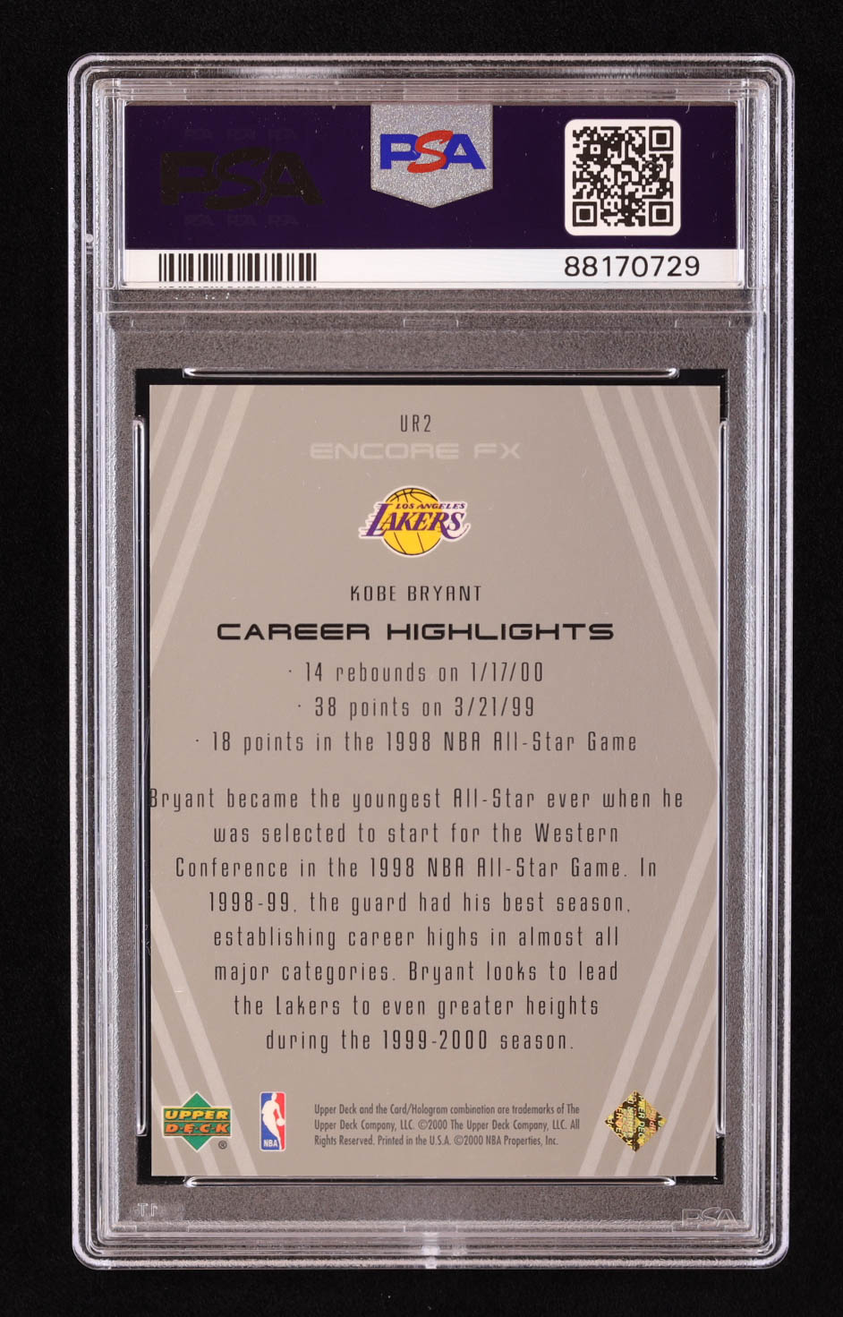 Kobe Bryant 1999-00 Upper Deck Encore Upper Realm #UR2 (PSA 6) at PristineAuction.com Kobe Bryant 1999-00 Upper Deck Encore Upper Realm #UR2 (PSA 6) at PristineAuction.com