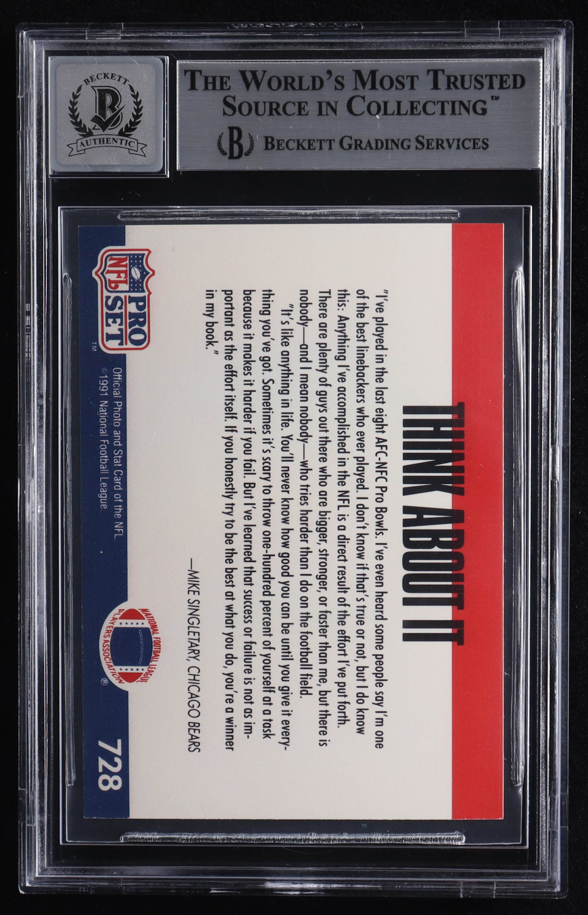 Mike Singletary Signed 1991 Pro Set #728 (BGS | Auto 10) at PristineAuction.com Mike Singletary Signed 1991 Pro Set #728 (BGS | Auto 10) at PristineAuction.com