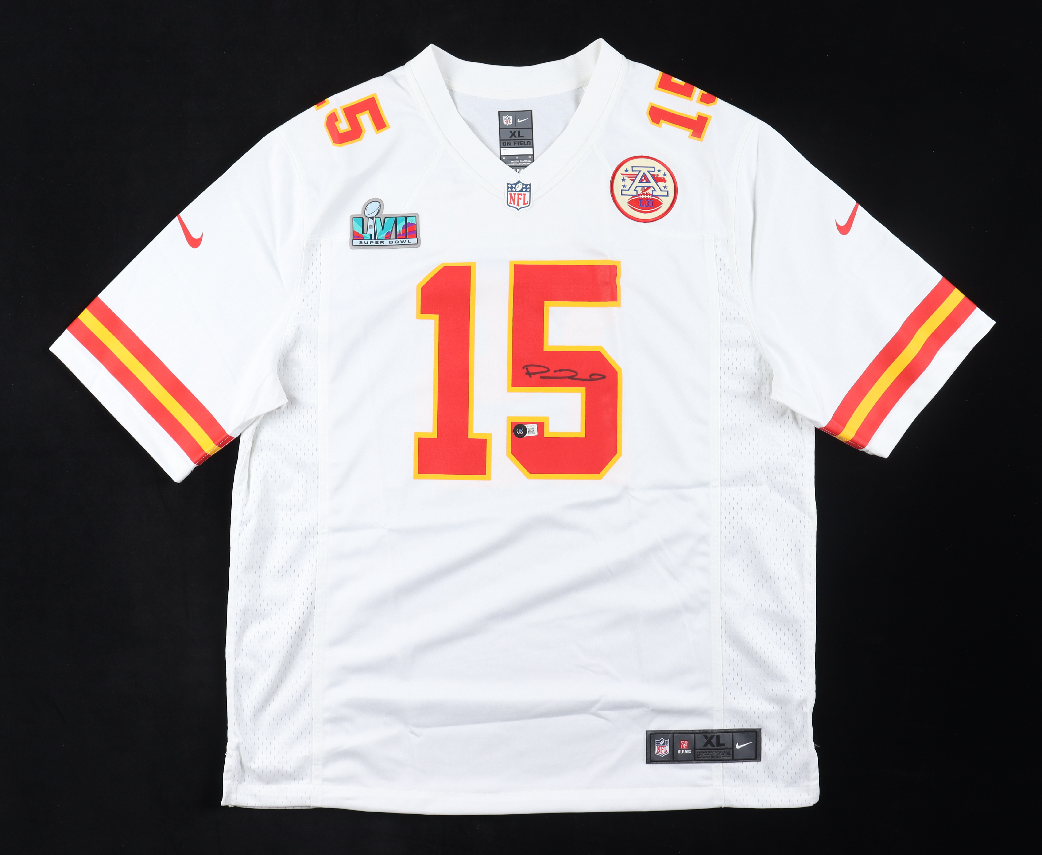 Patrick Mahomes II Signed Chiefs Nike Jersey with Super Bowl LVII Patch (Beckett) at PristineAuction.com Patrick Mahomes II Signed Chiefs Nike Jersey with Super Bowl LVII Patch (Beckett) at PristineAuction.com