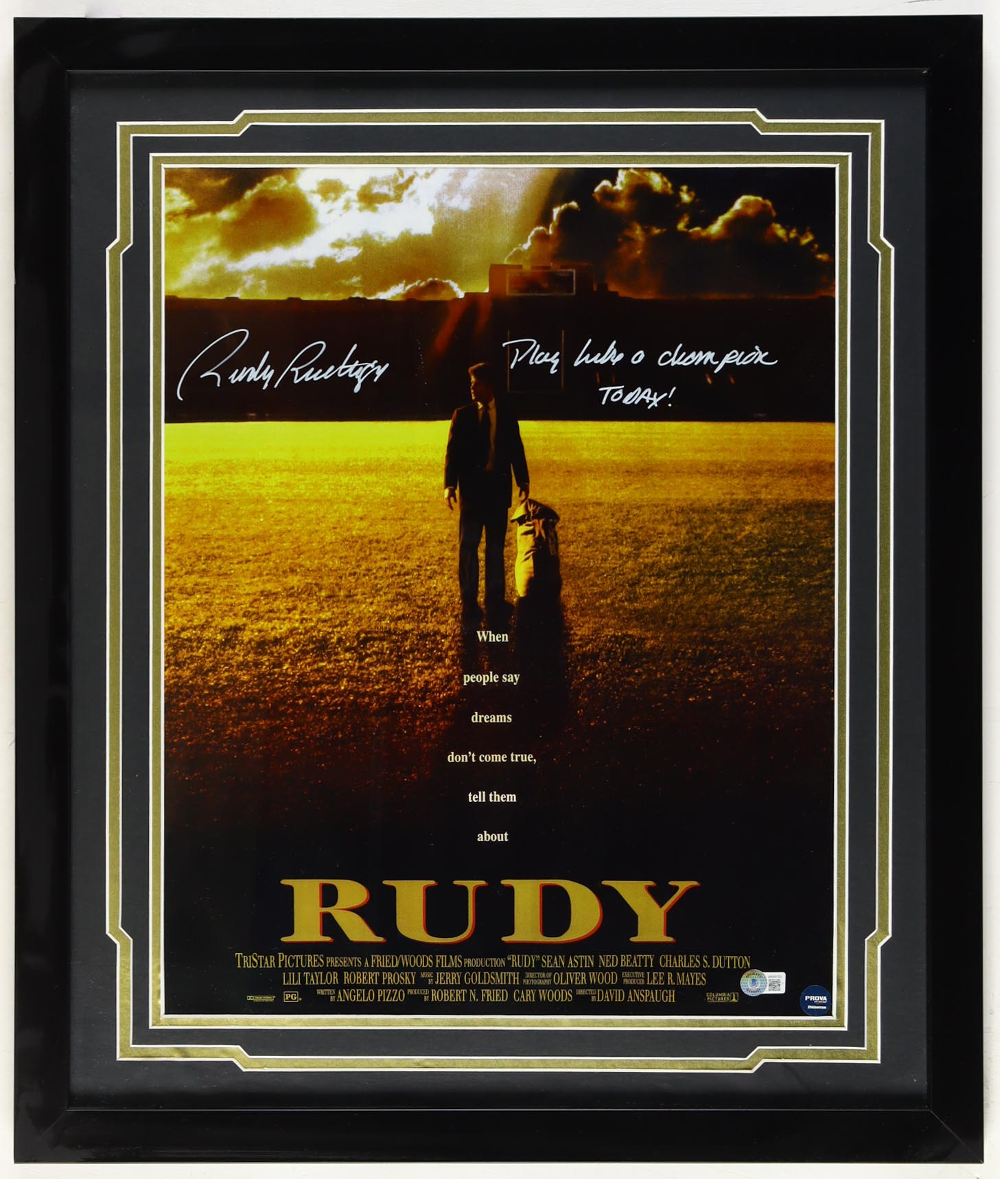 Rudy Ruettiger Signed "Rudy" Custom Framed Photo Display Inscribed "Play Like A Champion Today!" (Beckett & Prova) at PristineAuction.com Rudy Ruettiger Signed "Rudy" Custom Framed Photo Display Inscribed "Play Like A Champion Today!" (Beckett & Prova) at PristineAuction.com