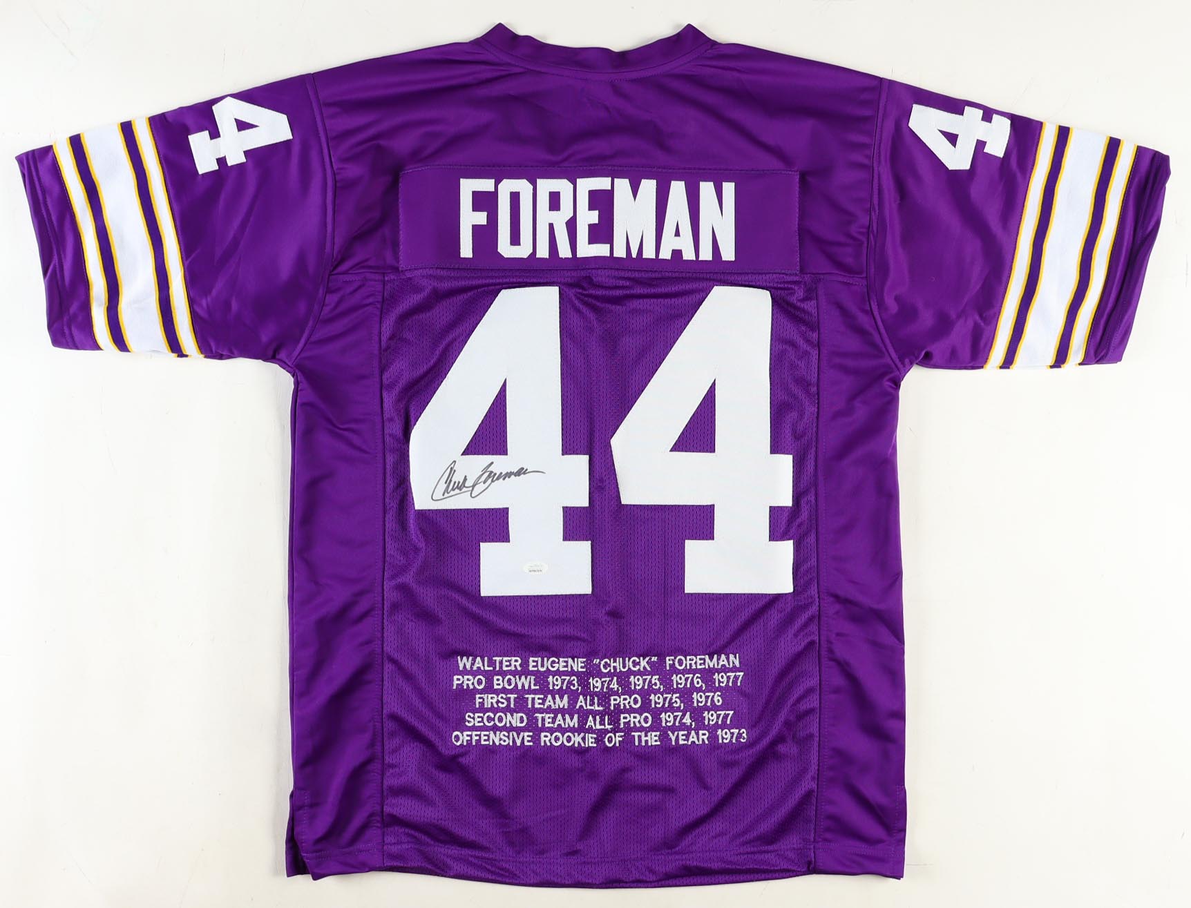 Chuck Foreman Signed Career Highlight Stat Jersey (JSA) at PristineAuction.com Chuck Foreman Signed Career Highlight Stat Jersey (JSA) at PristineAuction.com