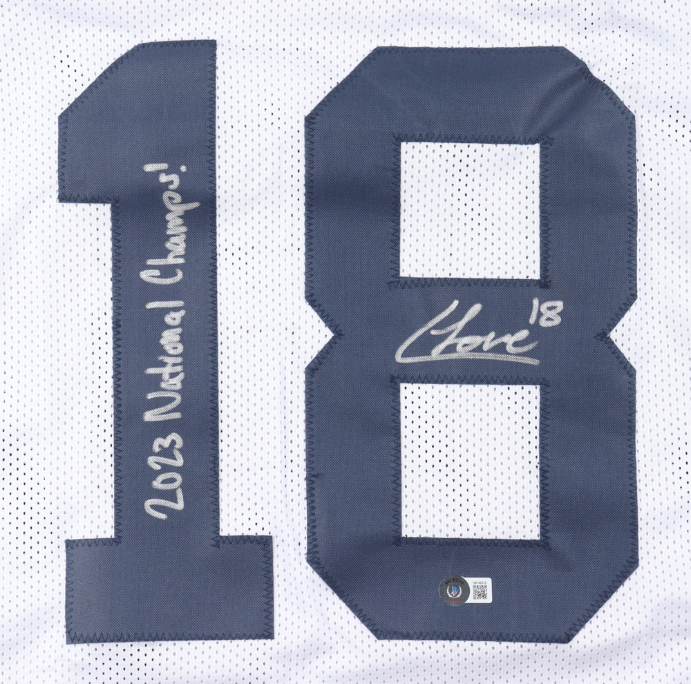 Colston Loveland Signed Jersey Inscribed "2023 National Champs!" (Beckett) at PristineAuction.com Colston Loveland Signed Jersey Inscribed "2023 National Champs!" (Beckett) at PristineAuction.com