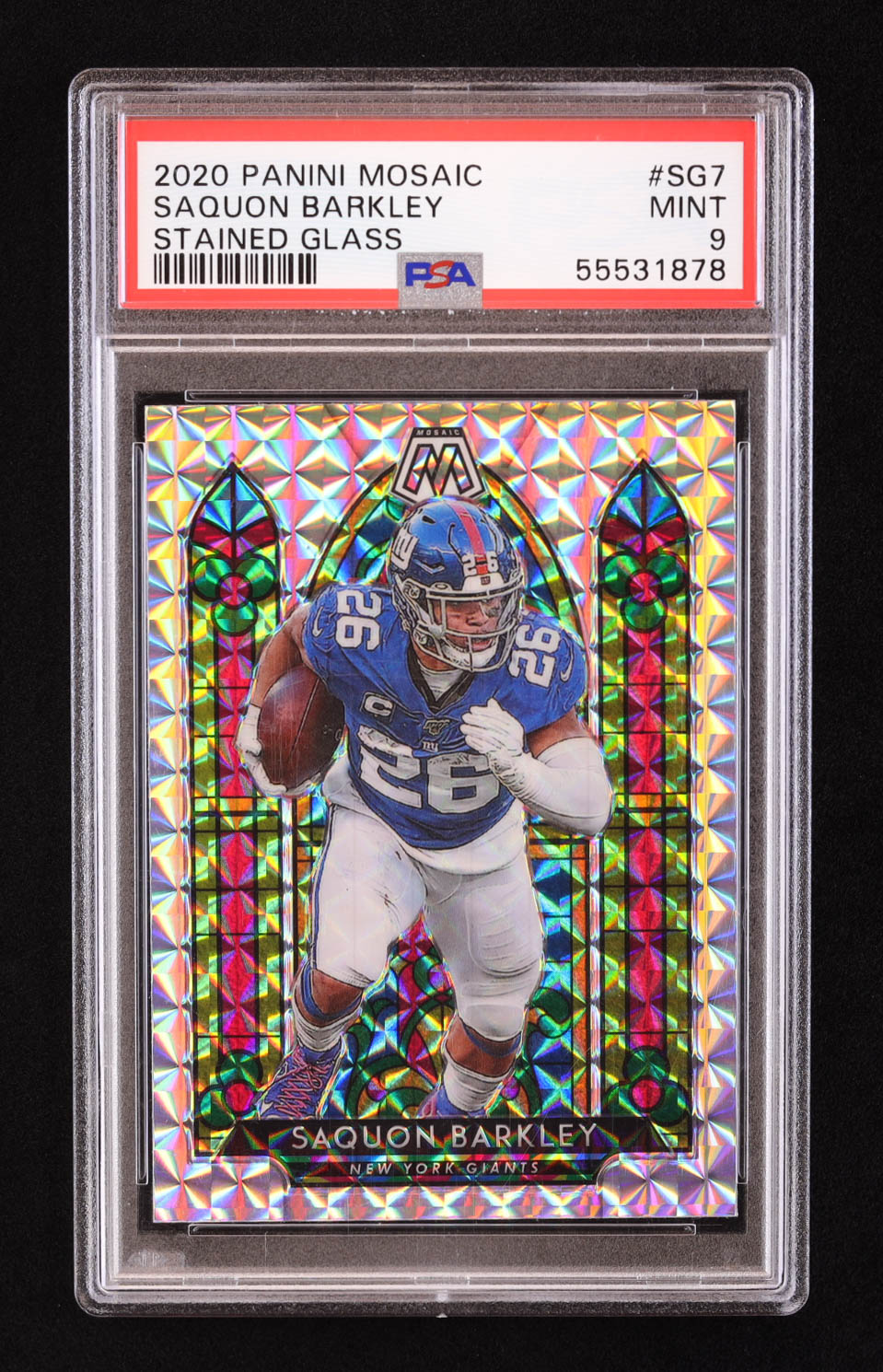 Saquon Barkley 2020 Panini Mosaic Stained Glass #SG7 (PSA 9) at PristineAuction.com Saquon Barkley 2020 Panini Mosaic Stained Glass #SG7 (PSA 9) at PristineAuction.com