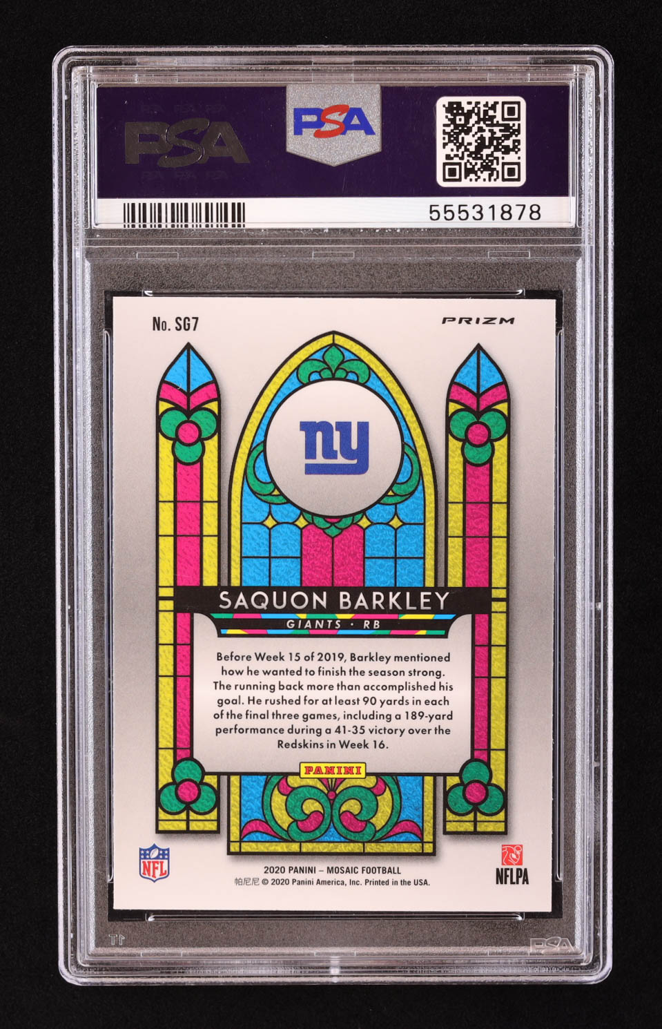 Saquon Barkley 2020 Panini Mosaic Stained Glass #SG7 (PSA 9) at PristineAuction.com Saquon Barkley 2020 Panini Mosaic Stained Glass #SG7 (PSA 9) at PristineAuction.com