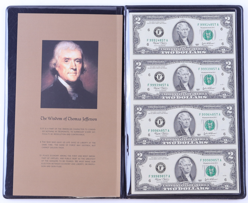 Uncut Sheet of (4) 2003 $1 Dollar U.S. Federal Reserve Notes with Display Folder at PristineAuction.com Uncut Sheet of (4) 2003 $1 Dollar U.S. Federal Reserve Notes with Display Folder at PristineAuction.com