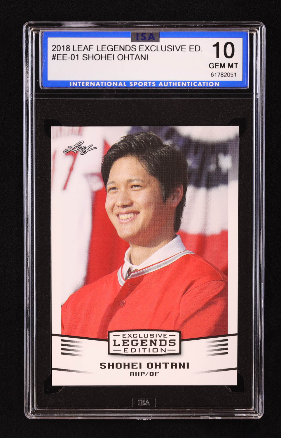 Shohei Ohtani 2018 Leaf Ohtani Legends Exclusive Edition #EE01 RC (ISA 10) at PristineAuction.com Shohei Ohtani 2018 Leaf Ohtani Legends Exclusive Edition #EE01 RC (ISA 10) at PristineAuction.com