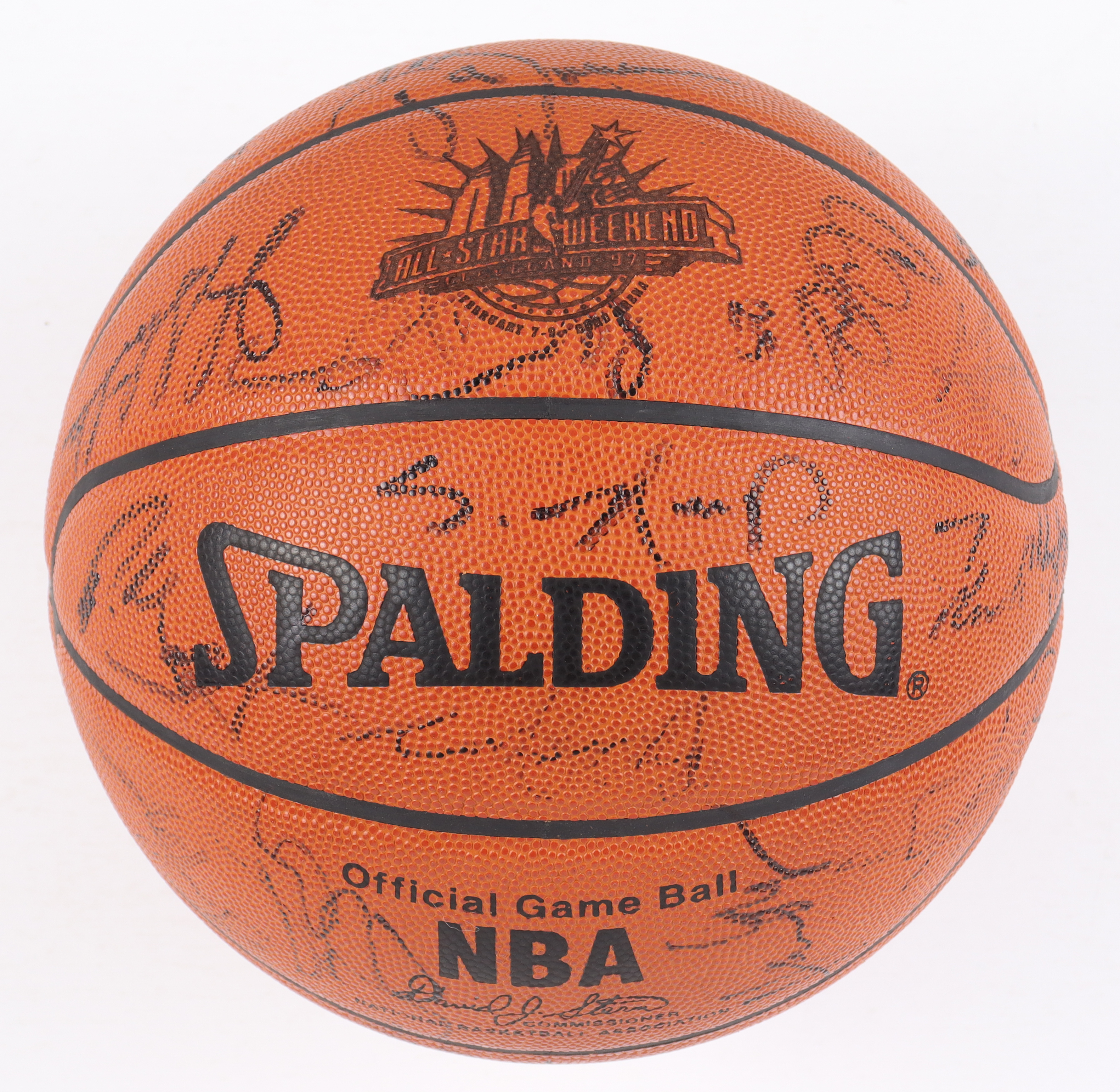 Michael Jordan, John Stockton, Karl Malone, Hakeem Olajuwon, Kevin Garnett | 1997 NBA All-Star Game Basketball Signed By (27) (JSA LOA) at PristineAuction.com Michael Jordan, John Stockton, Karl Malone, Hakeem Olajuwon, Kevin Garnett | 1997 NBA All-Star Game Basketball Signed By (27) (JSA LOA) at PristineAuction.com