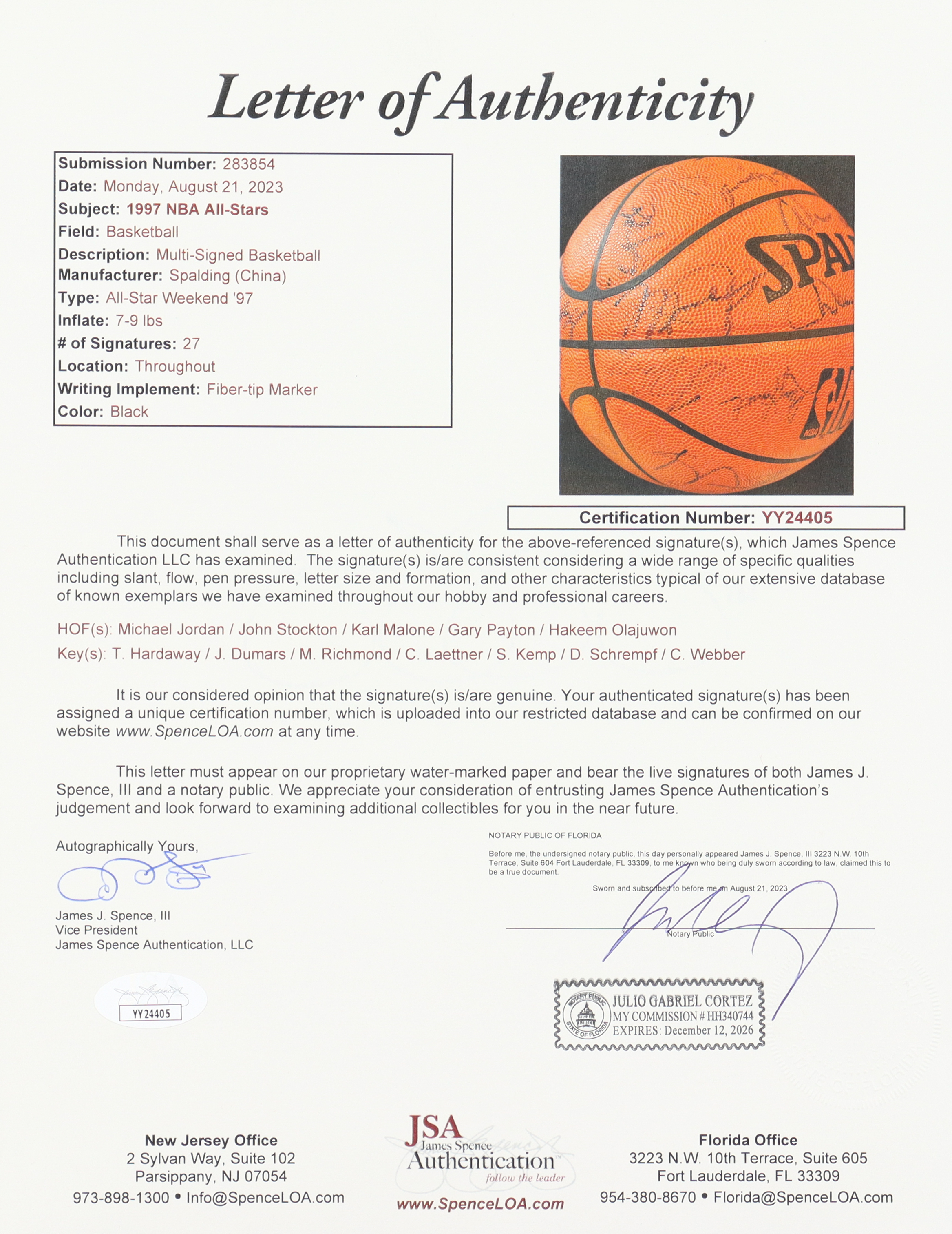 Michael Jordan, John Stockton, Karl Malone, Hakeem Olajuwon, Kevin Garnett | 1997 NBA All-Star Game Basketball Signed By (27) (JSA LOA) at PristineAuction.com Michael Jordan, John Stockton, Karl Malone, Hakeem Olajuwon, Kevin Garnett | 1997 NBA All-Star Game Basketball Signed By (27) (JSA LOA) at PristineAuction.com