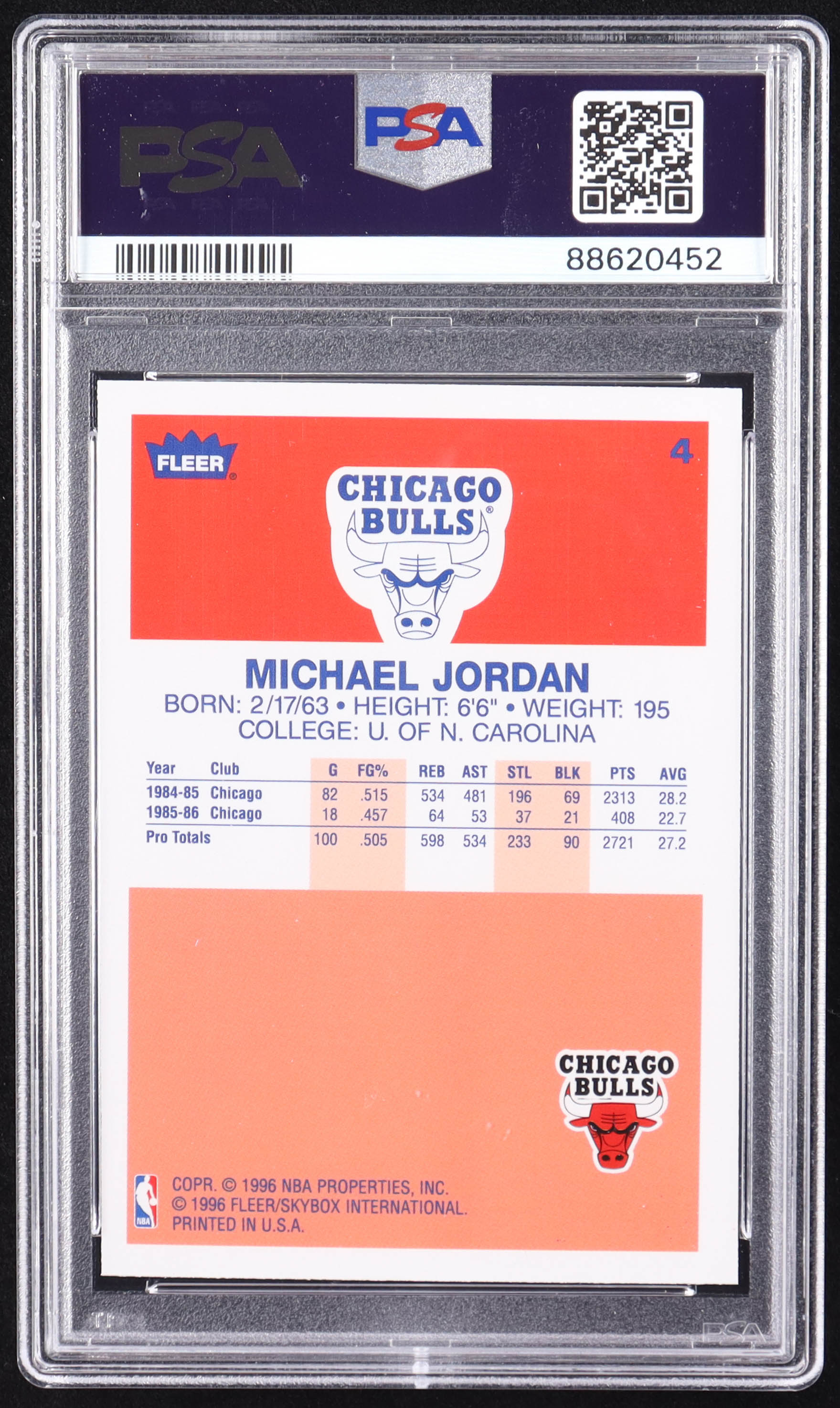 Michael Jordan 1996-97 Fleer Decade of Excellence #4 (PSA 9) at PristineAuction.com Michael Jordan 1996-97 Fleer Decade of Excellence #4 (PSA 9) at PristineAuction.com