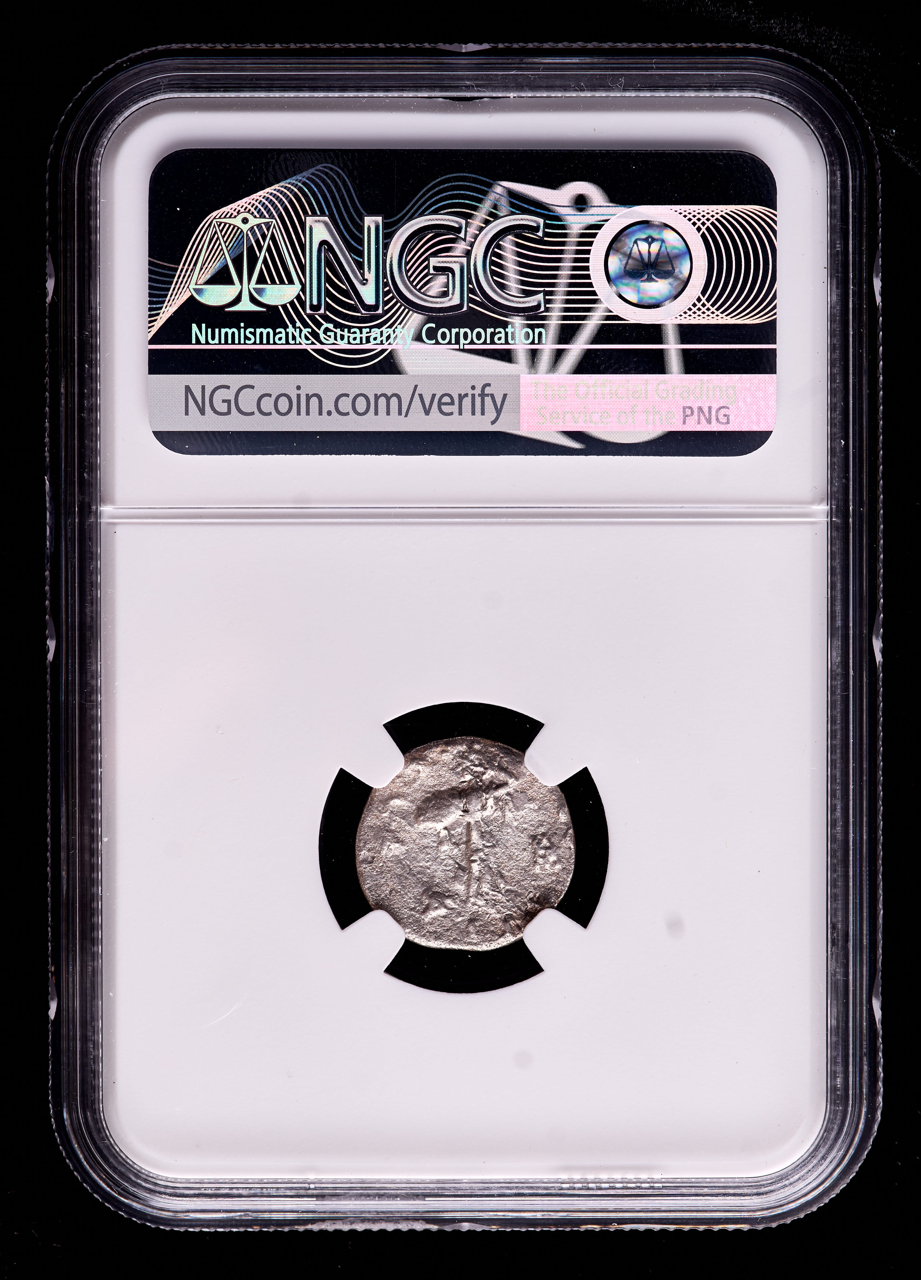 Menander (c.165/55-130 B.C.) Bactria, Indo-Greeks AR Drachm Ancient Silver Coin (NGC Encapsulated) at PristineAuction.com Menander (c.165/55-130 B.C.) Bactria, Indo-Greeks AR Drachm Ancient Silver Coin (NGC Encapsulated) at PristineAuction.com