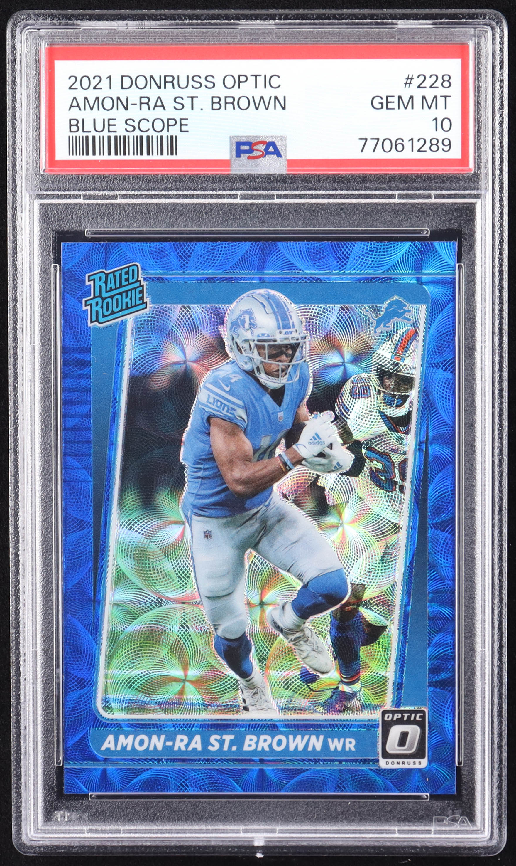 Amon-Ra St. Brown 2021 Donruss Optic Blue Scope #228 RR RC (PSA 10) at PristineAuction.com Amon-Ra St. Brown 2021 Donruss Optic Blue Scope #228 RR RC (PSA 10) at PristineAuction.com