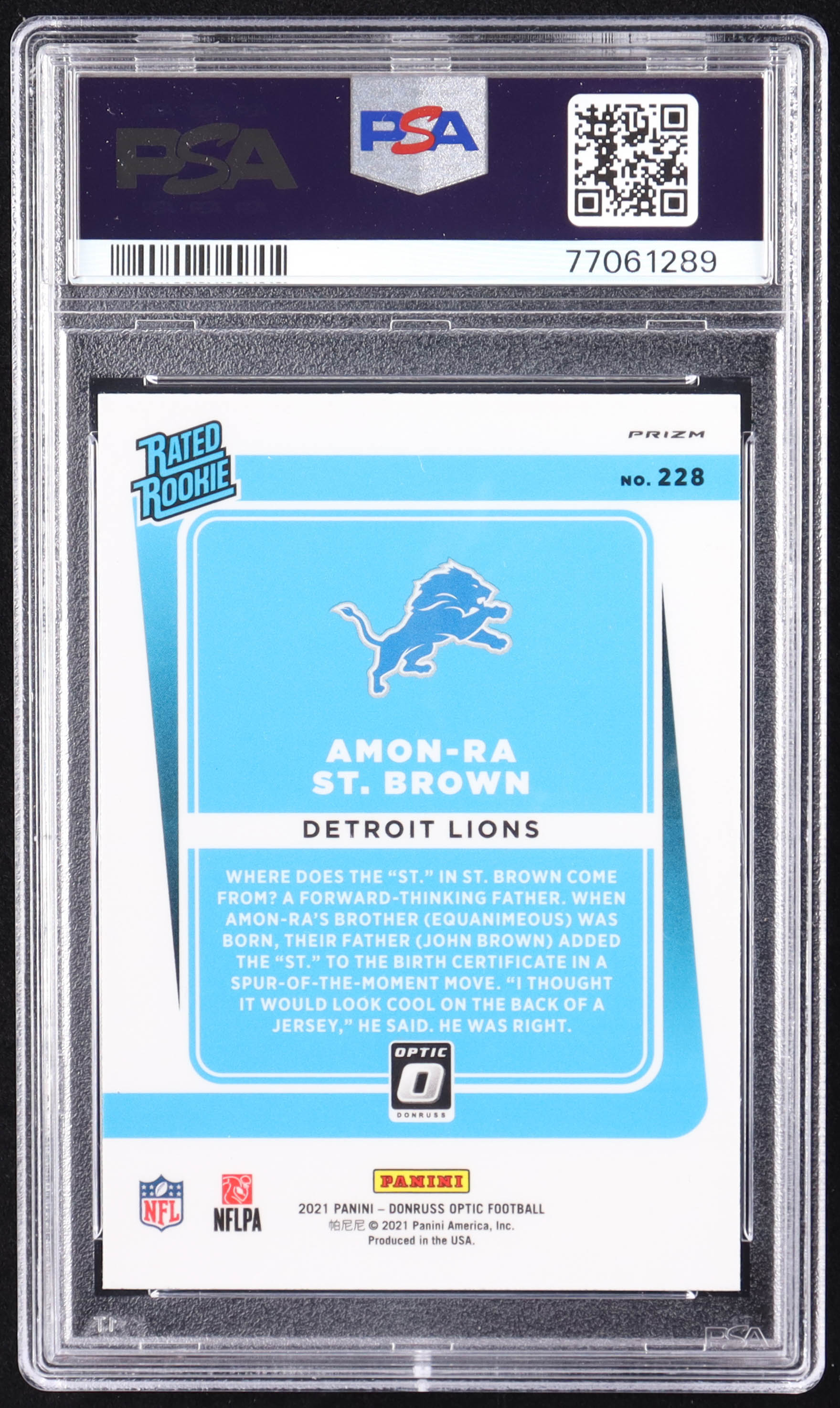 Amon-Ra St. Brown 2021 Donruss Optic Blue Scope #228 RR RC (PSA 10) at PristineAuction.com Amon-Ra St. Brown 2021 Donruss Optic Blue Scope #228 RR RC (PSA 10) at PristineAuction.com