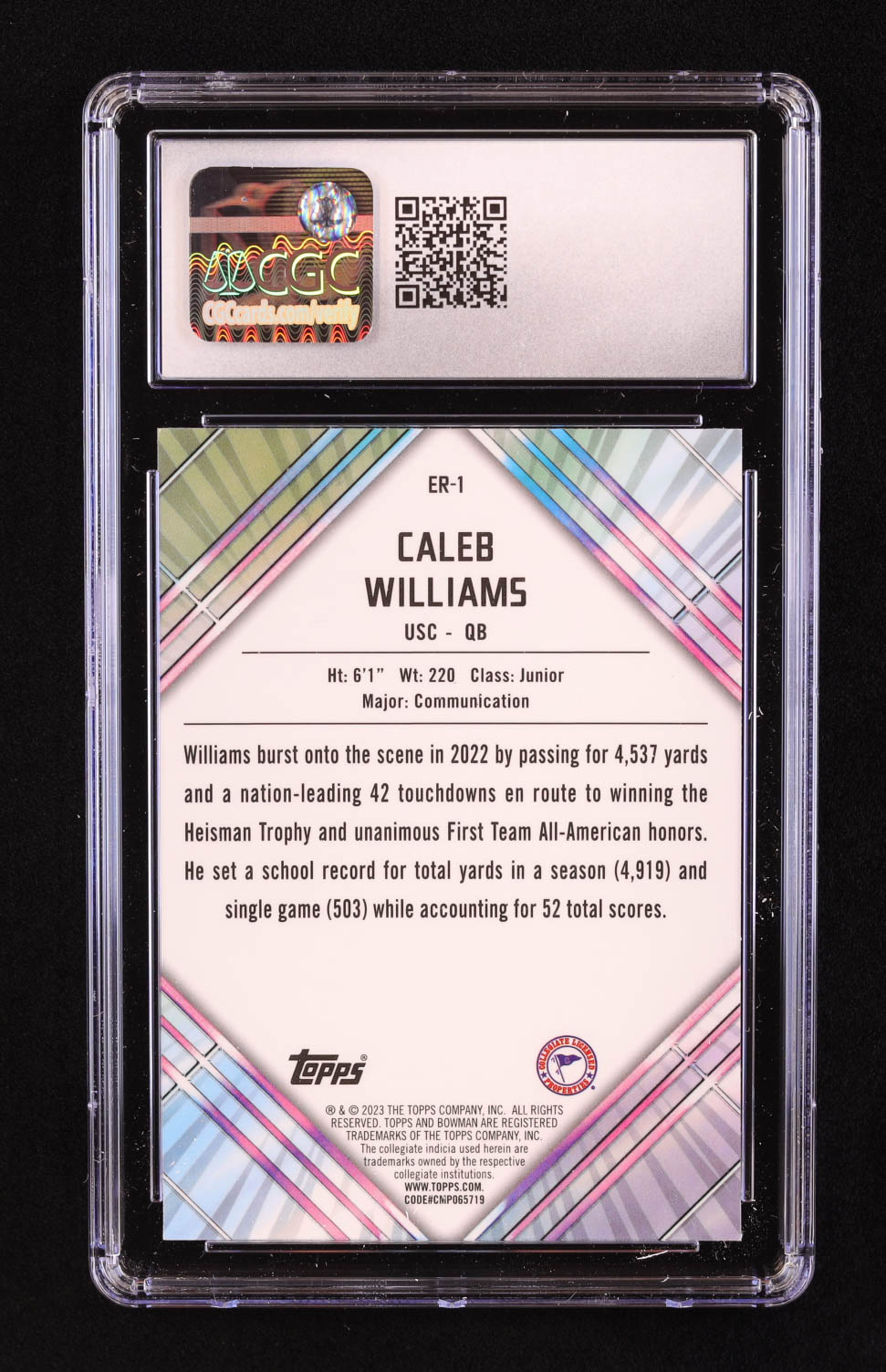 Caleb Williams 2023 Bowman Chrome University Unexpected Delights Early Risers #ER1 RC (CGC 9) at PristineAuction.com Caleb Williams 2023 Bowman Chrome University Unexpected Delights Early Risers #ER1 RC (CGC 9) at PristineAuction.com