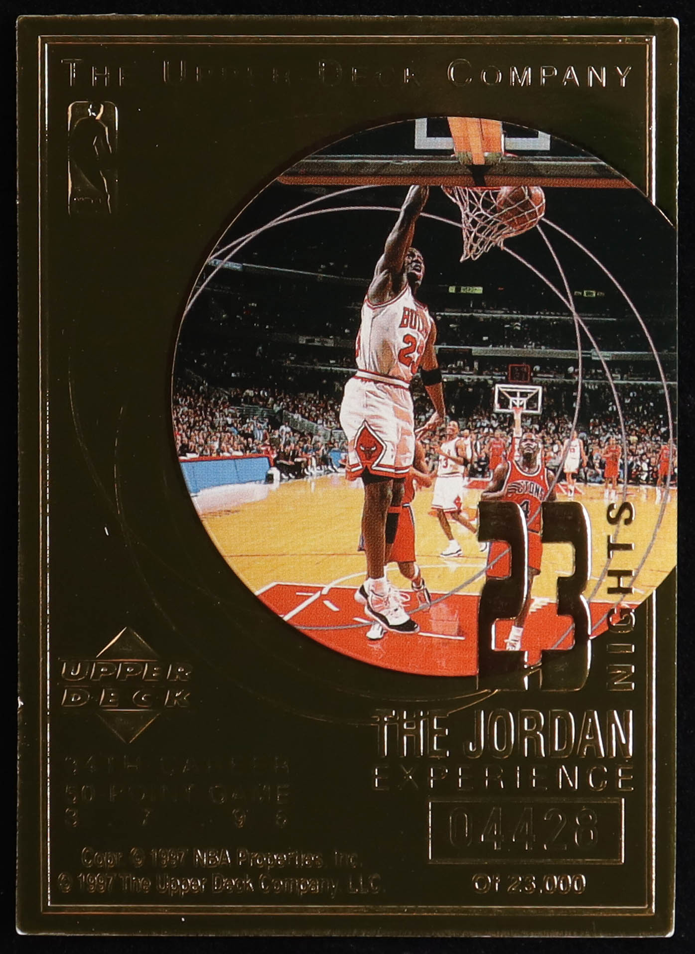 Michael Jordan 1997 Upper Deck The Jordan Experience 23 Nights 22KT Gold Card #/23,000 at PristineAuction.com Michael Jordan 1997 Upper Deck The Jordan Experience 23 Nights 22KT Gold Card #/23,000 at PristineAuction.com