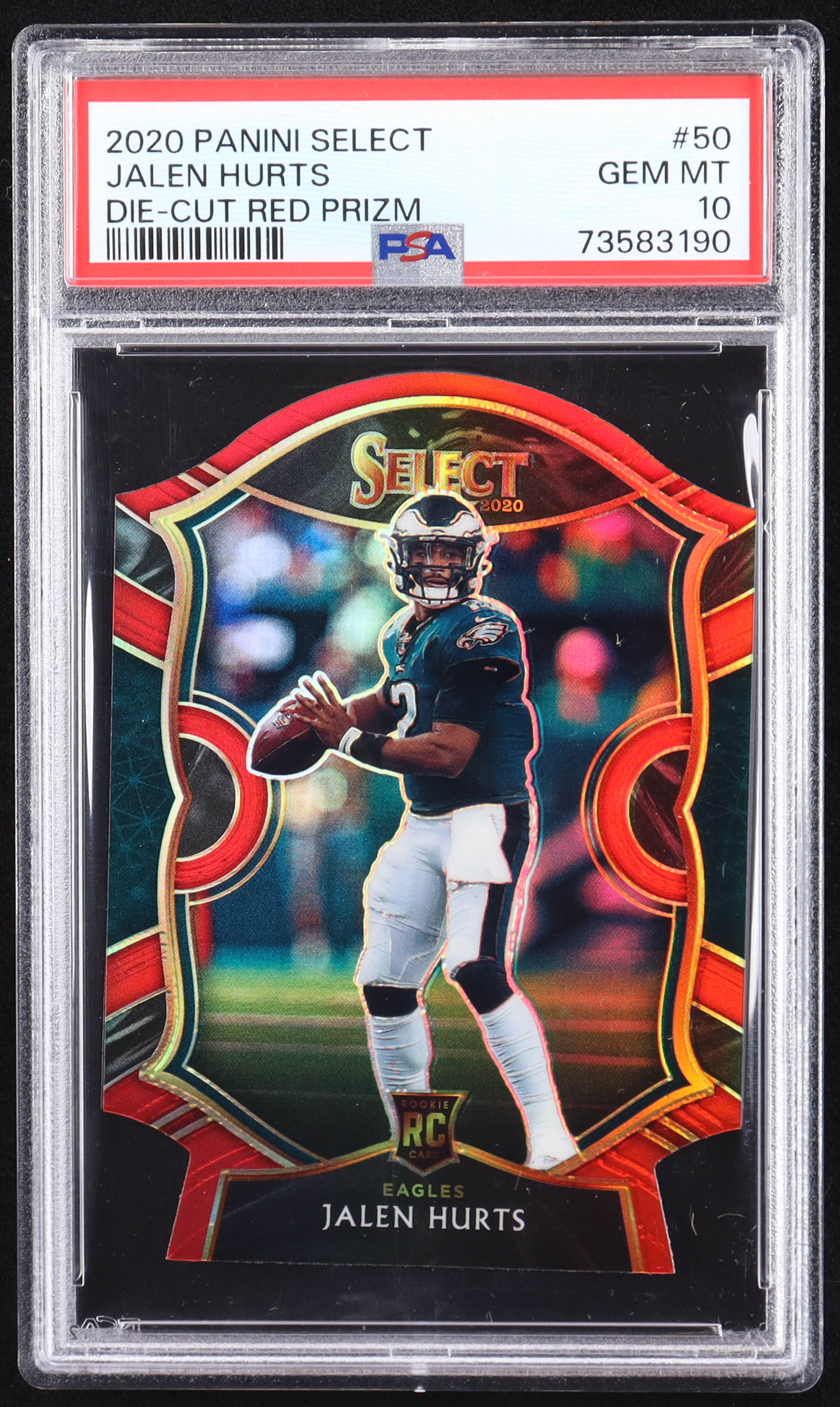 Jalen Hurts 2020 Select Prizm Red Die Cut #50 RC (PSA 10) at PristineAuction.com Jalen Hurts 2020 Select Prizm Red Die Cut #50 RC (PSA 10) at PristineAuction.com