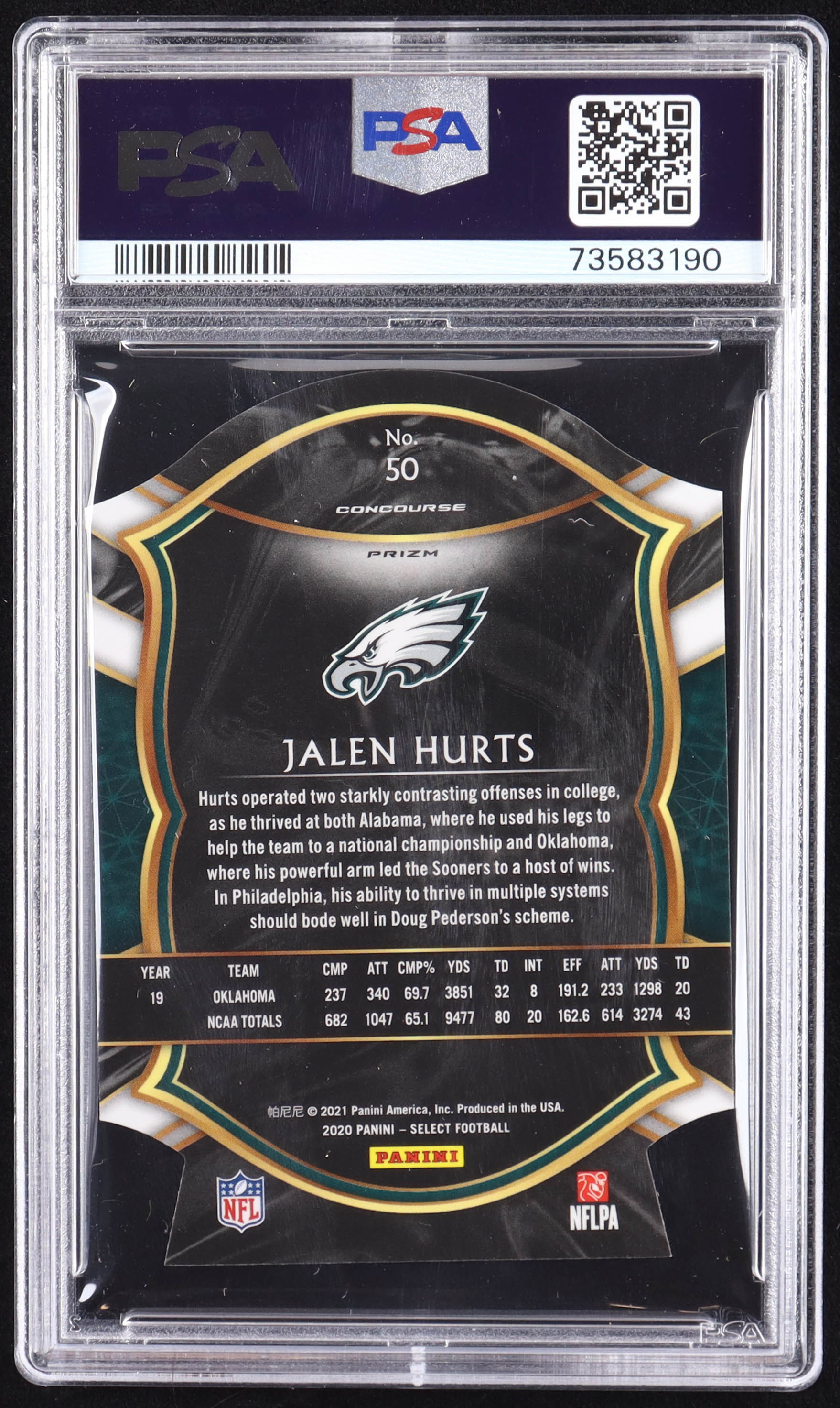 Jalen Hurts 2020 Select Prizm Red Die Cut #50 RC (PSA 10) at PristineAuction.com Jalen Hurts 2020 Select Prizm Red Die Cut #50 RC (PSA 10) at PristineAuction.com