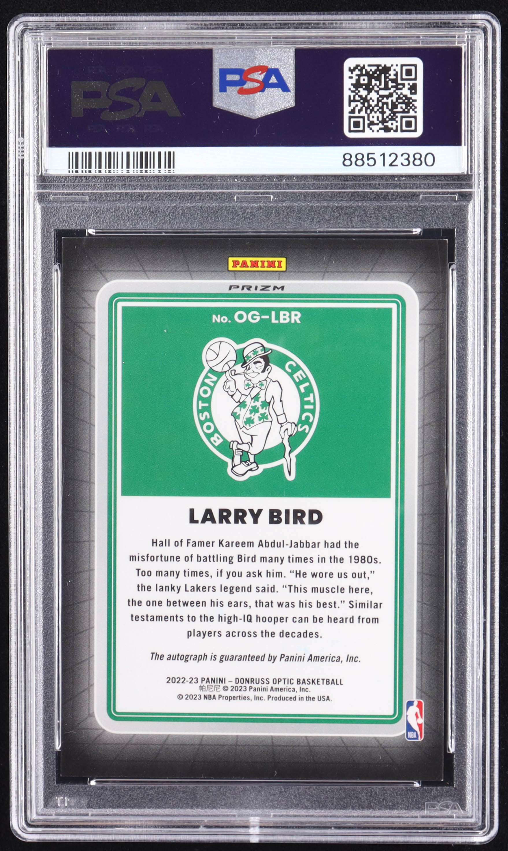 Larry Bird 2022-23 Donruss Optic Opti-Graphs Green Wave #24 (PSA 9) at PristineAuction.com Larry Bird 2022-23 Donruss Optic Opti-Graphs Green Wave #24 (PSA 9) at PristineAuction.com