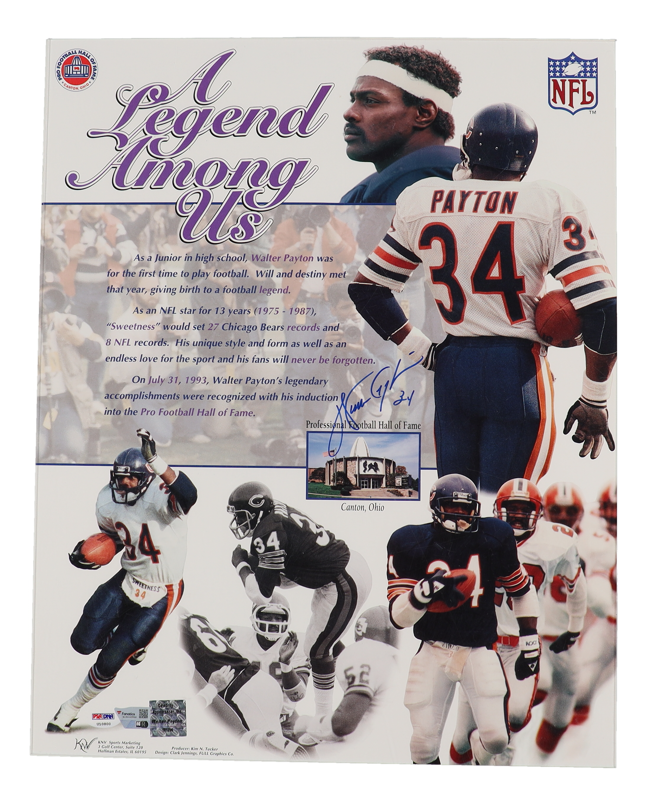 Walter Payton Signed Bears 16x20 Photo Poster (PSA & Fanatics) at PristineAuction.com Walter Payton Signed Bears 16x20 Photo Poster (PSA & Fanatics) at PristineAuction.com