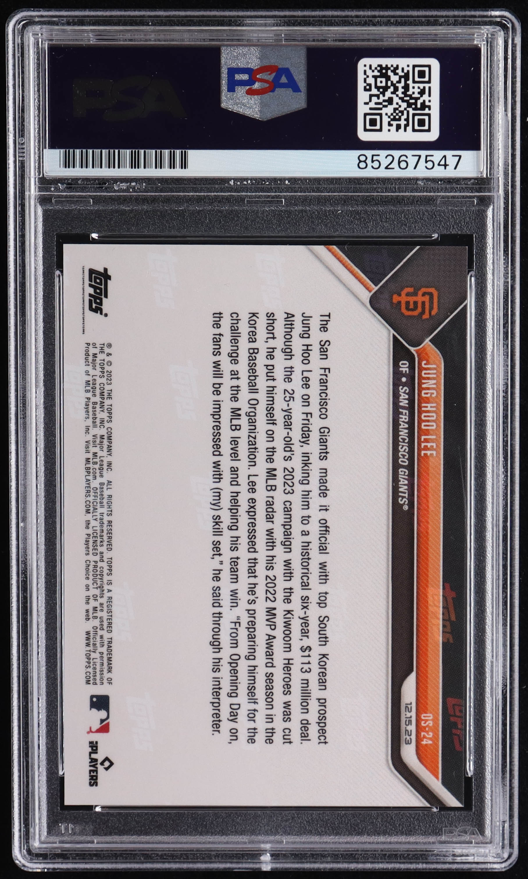 Jung-Hoo Lee Signed 2023 Topps Now Offseason #OS24 RC (PSA) at PristineAuction.com Jung-Hoo Lee Signed 2023 Topps Now Offseason #OS24 RC (PSA) at PristineAuction.com