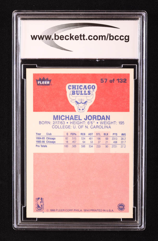 Michael Jordan 1986-87 Fleer #57 RC (BCCG 10) at PristineAuction.com Michael Jordan 1986-87 Fleer #57 RC (BCCG 10) at PristineAuction.com