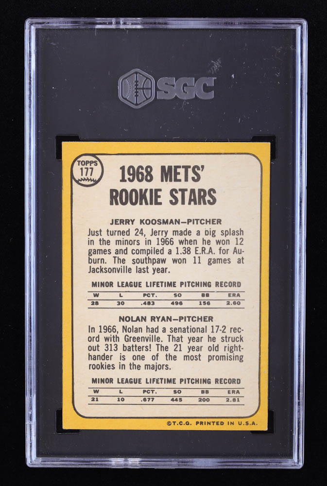 Nolan Ryan / Jerry Koosman 1968 Topps Rookie Stars #177 RC (SGC 4) at PristineAuction.com Nolan Ryan / Jerry Koosman 1968 Topps Rookie Stars #177 RC (SGC 4) at PristineAuction.com