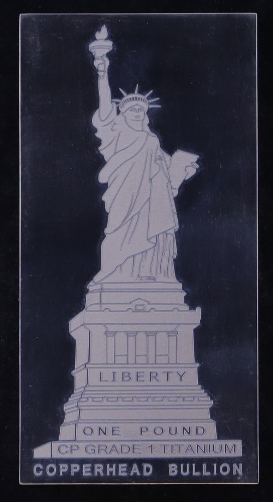 One Pound .996 Fine Titanium "Statue Of Liberty" Copperhead Bullion Bar at PristineAuction.com One Pound .996 Fine Titanium "Statue Of Liberty" Copperhead Bullion Bar at PristineAuction.com