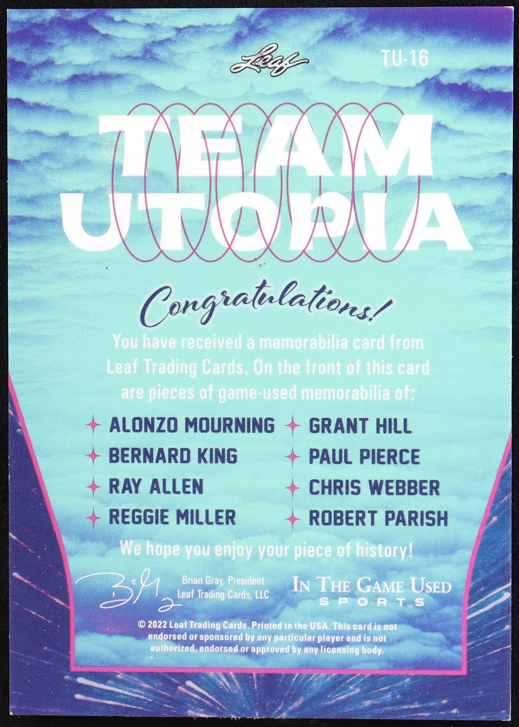 Alonzo Mourning / Grant Hill / Bernard King / Paul Pierce / Ray Allen / Chris Webber / Reggie Miller / Robert Parish 2022 ITG Used Sports Team Utopia Materials Red Pattern #TU16 #35/45 at PristineAuction.com Alonzo Mourning / Grant Hill / Bernard King / Paul Pierce / Ray Allen / Chris Webber / Reggie Miller / Robert Parish 2022 ITG Used Sports Team Utopia Materials Red Pattern #TU16 #35/45 at PristineAuction.com