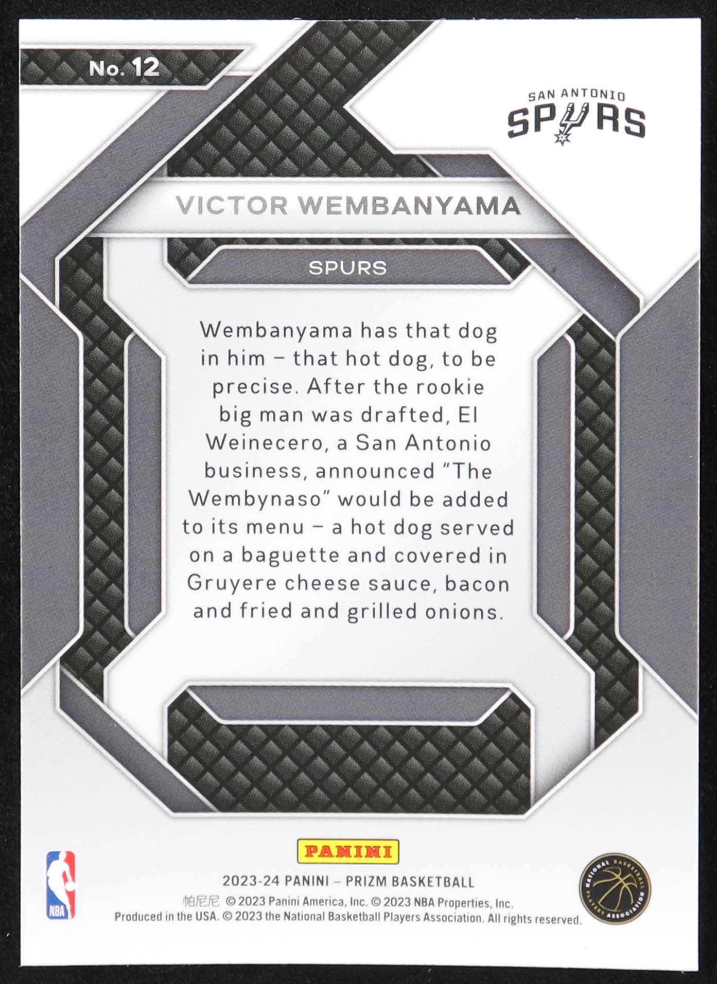 Victor Wembanyama 2023-24 Panini Prizm Emergent #12 RC at PristineAuction.com Victor Wembanyama 2023-24 Panini Prizm Emergent #12 RC at PristineAuction.com