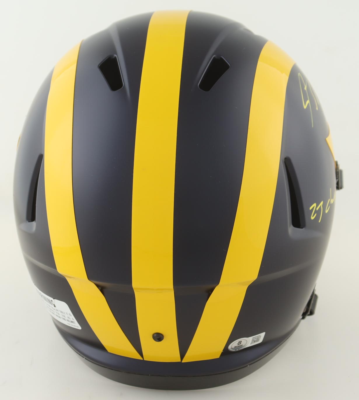 Blake Corum Signed Michigan Wolverines Full-Size Speed Helmet Inscribed "23 Champs" (Beckett) at PristineAuction.com Blake Corum Signed Michigan Wolverines Full-Size Speed Helmet Inscribed "23 Champs" (Beckett) at PristineAuction.com