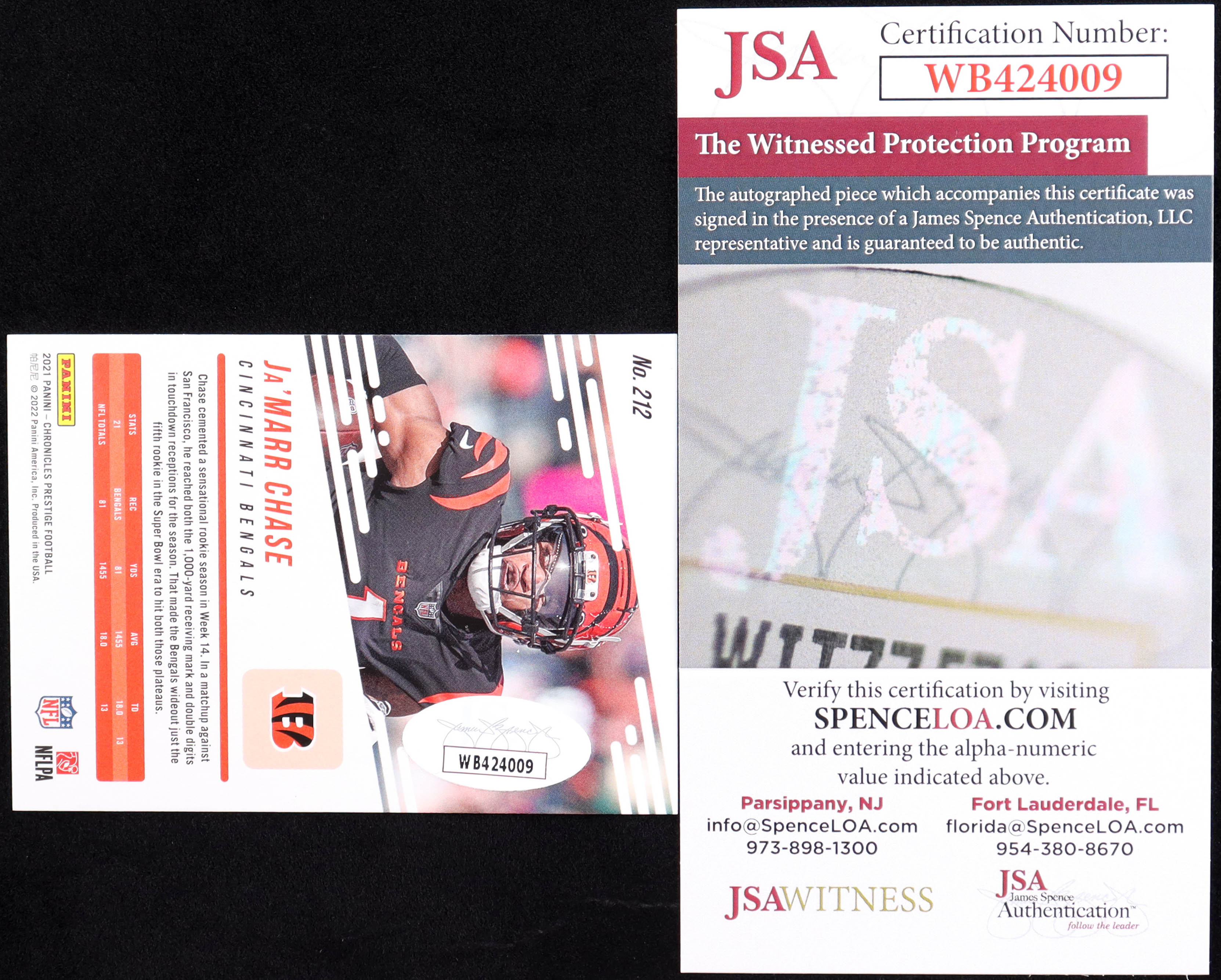 Ja'Marr Chase Signed 2021 Panini Chronicles Prestige Rookies Update #212 RC (JSA) at PristineAuction.com Ja'Marr Chase Signed 2021 Panini Chronicles Prestige Rookies Update #212 RC (JSA) at PristineAuction.com