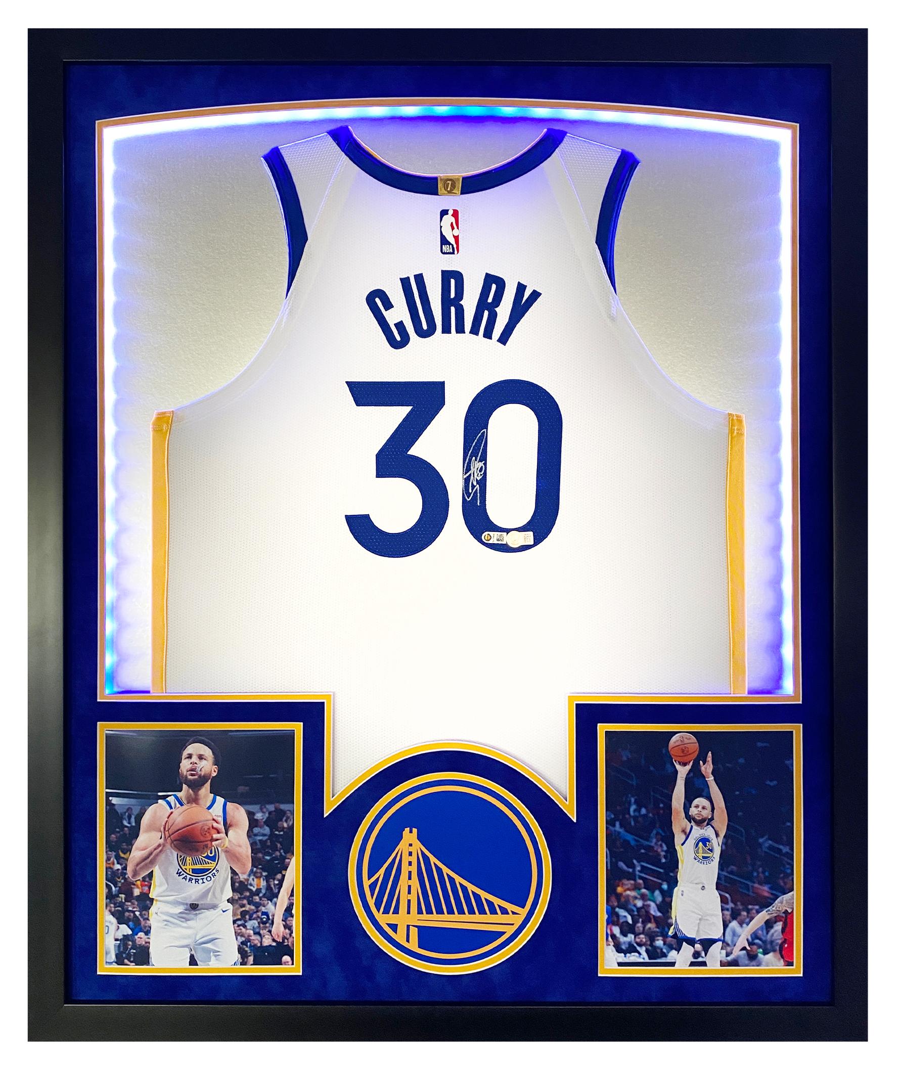 Stephen Curry Signed Warriors Custom Framed Nike Swingman Jersey Display with LED Lights (Beckett) at PristineAuction.com Stephen Curry Signed Warriors Custom Framed Nike Swingman Jersey Display with LED Lights (Beckett) at PristineAuction.com