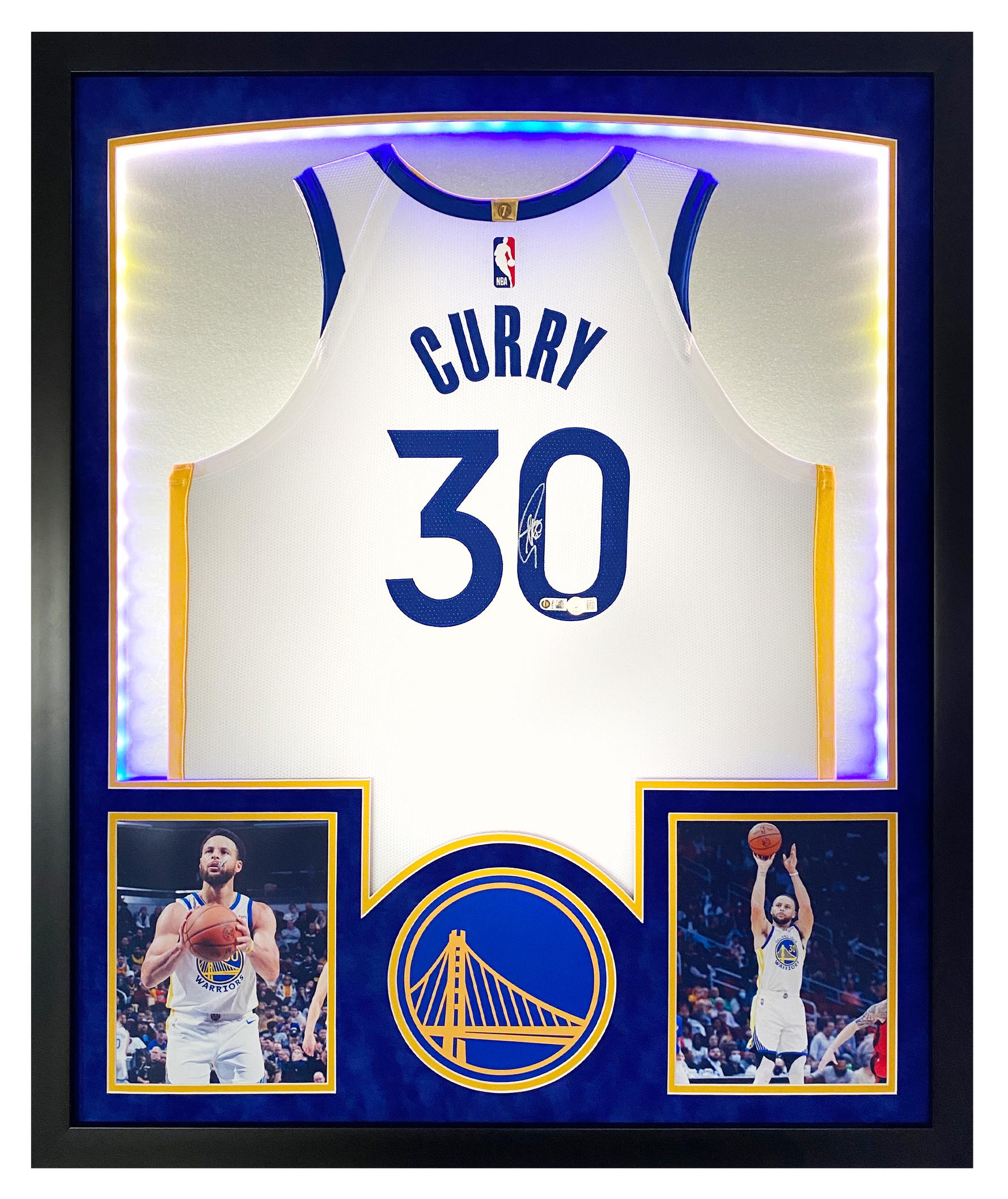 Stephen Curry Signed Warriors Custom Framed Nike Swingman Jersey Display with LED Lights (Beckett) at PristineAuction.com Stephen Curry Signed Warriors Custom Framed Nike Swingman Jersey Display with LED Lights (Beckett) at PristineAuction.com