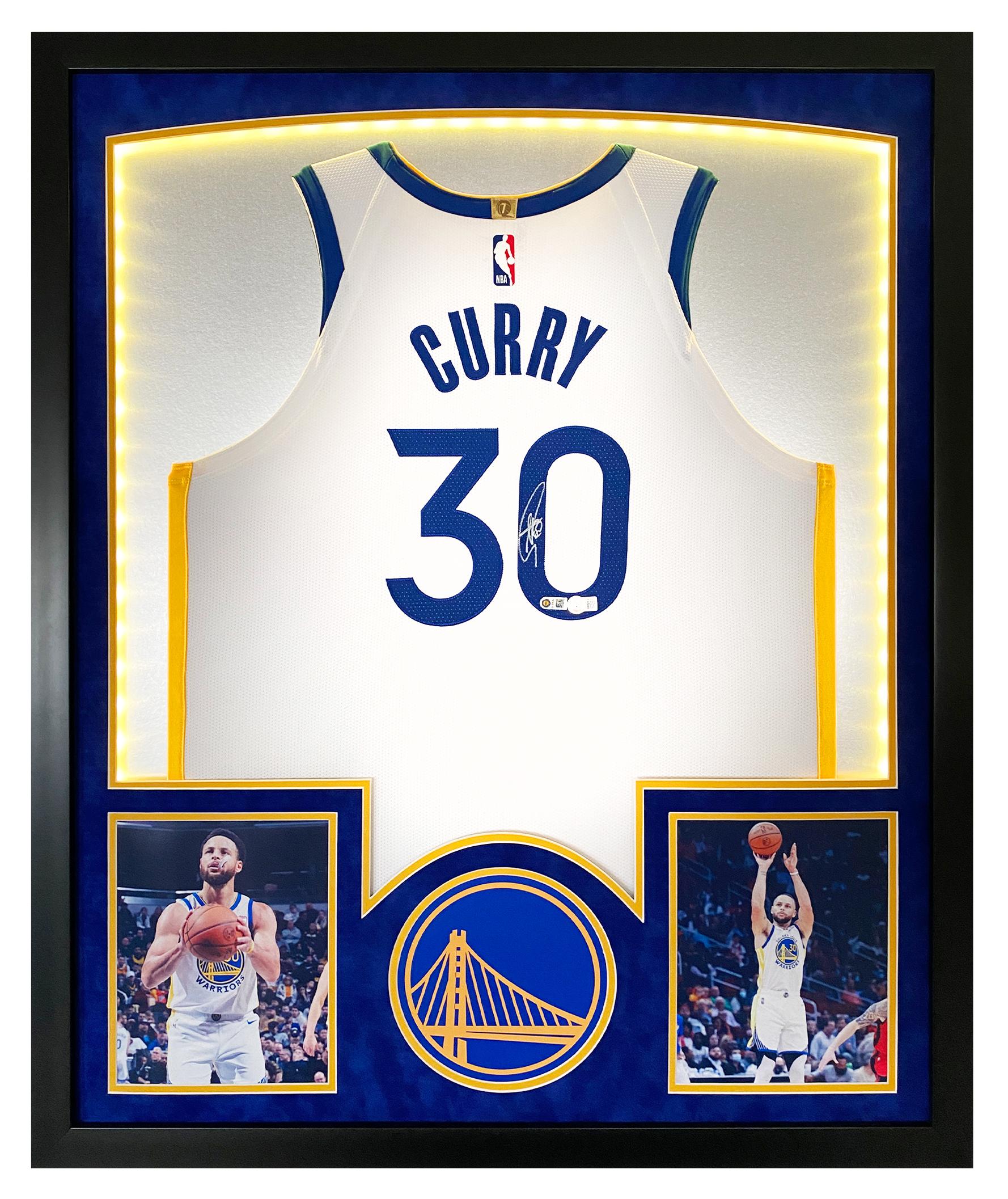 Stephen Curry Signed Warriors Custom Framed Nike Swingman Jersey Display with LED Lights (Beckett) at PristineAuction.com Stephen Curry Signed Warriors Custom Framed Nike Swingman Jersey Display with LED Lights (Beckett) at PristineAuction.com