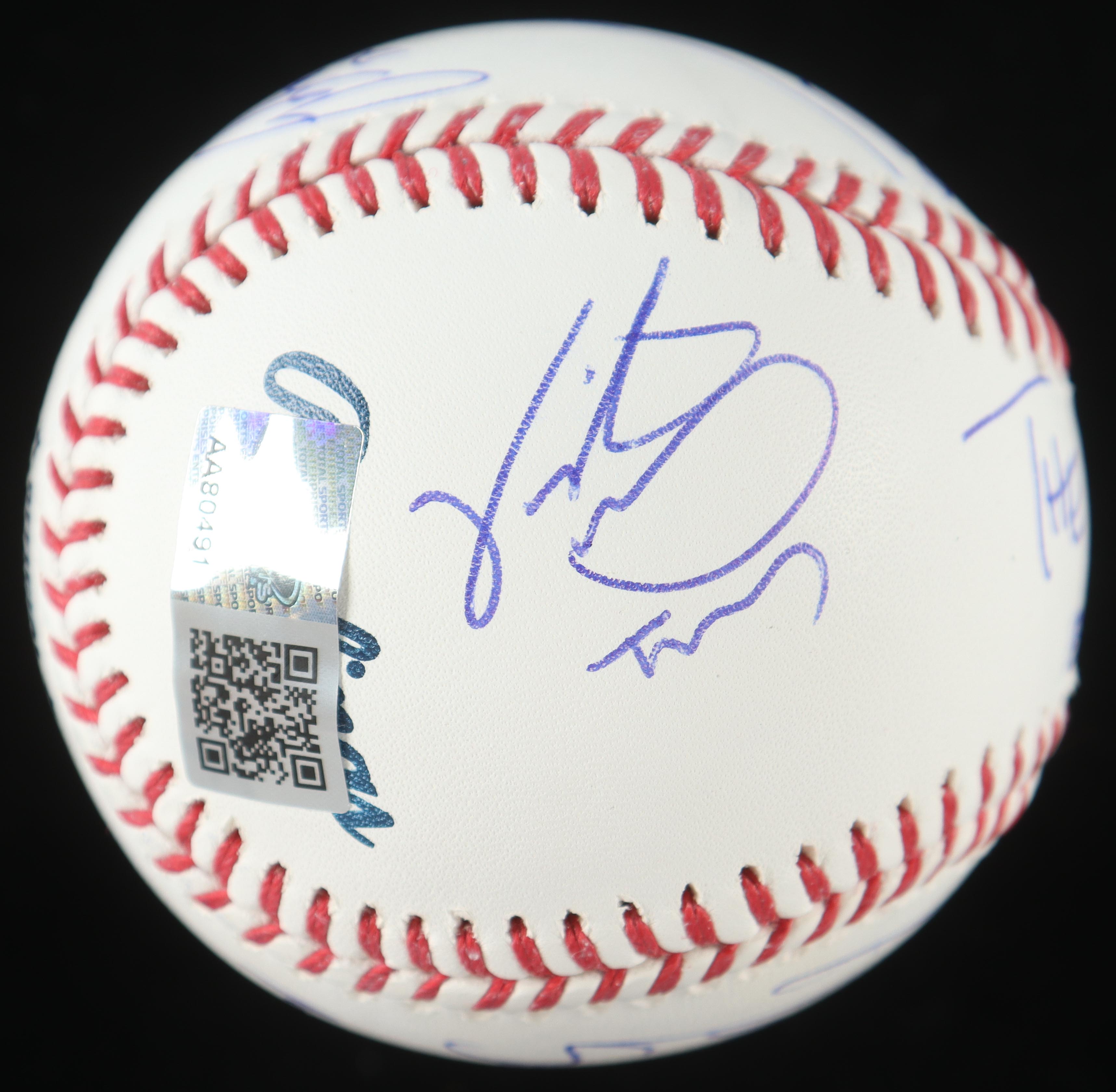 "The Sandlot" Babe Ruth OML Baseball Cast-Signed By (6) with Tom Guiry, Marty York, Victor Di Mattia with Multiple Character Inscriptions (TSE) at PristineAuction.com "The Sandlot" Babe Ruth OML Baseball Cast-Signed By (6) with Tom Guiry, Marty York, Victor Di Mattia with Multiple Character Inscriptions (TSE) at PristineAuction.com